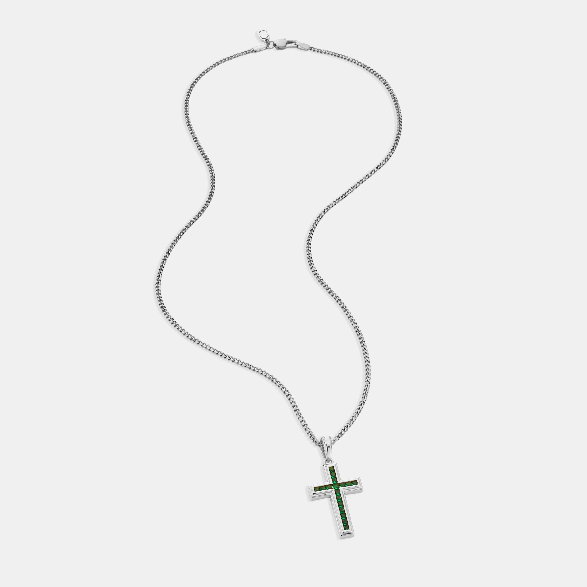 Emerald Stone Cross (Silver)