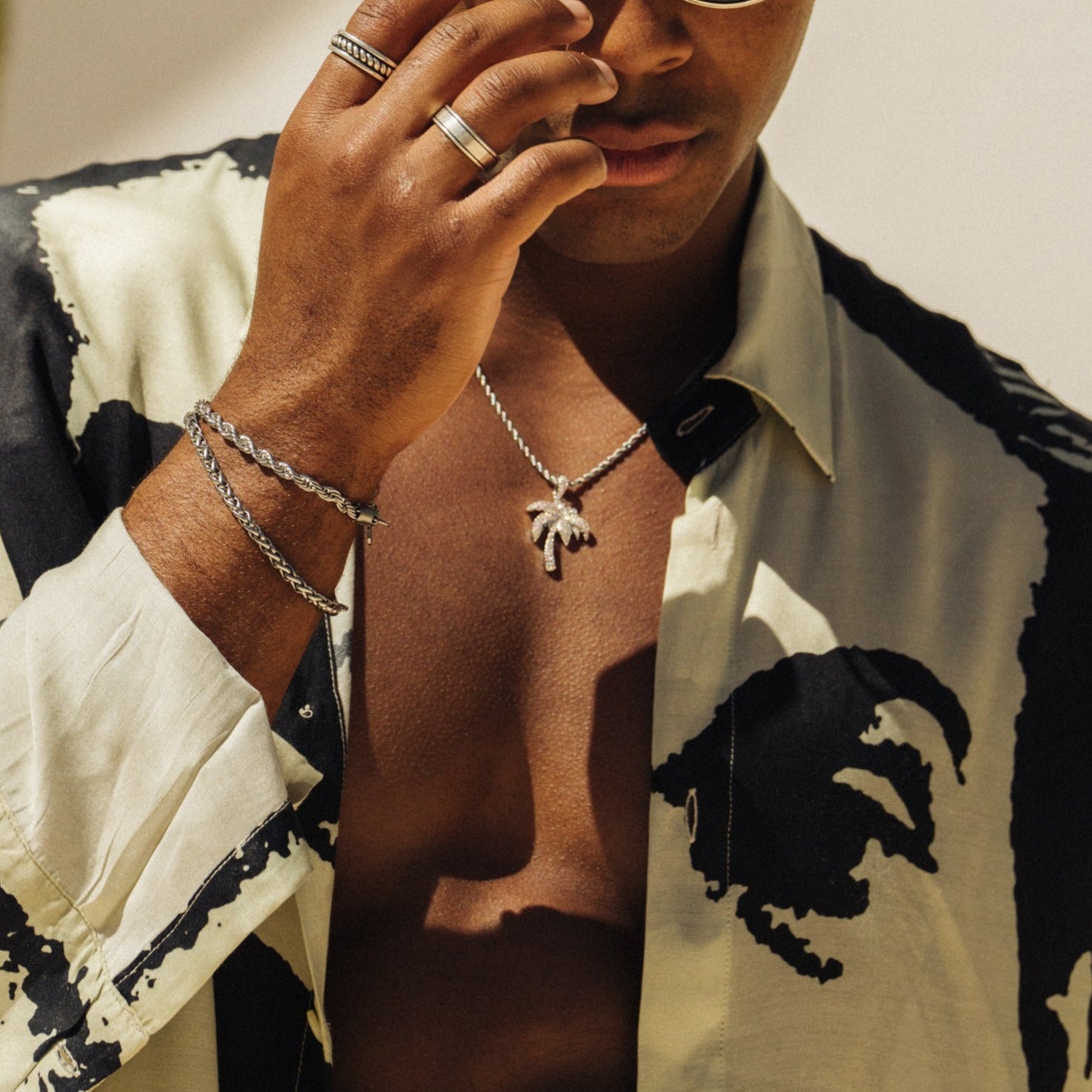 Iced Palm Tree Pendant (Silver)