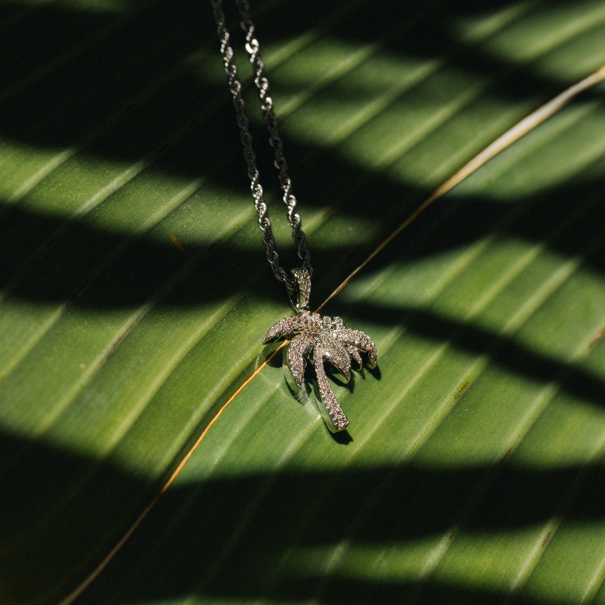 Iced Palm Tree Pendant (Silver)