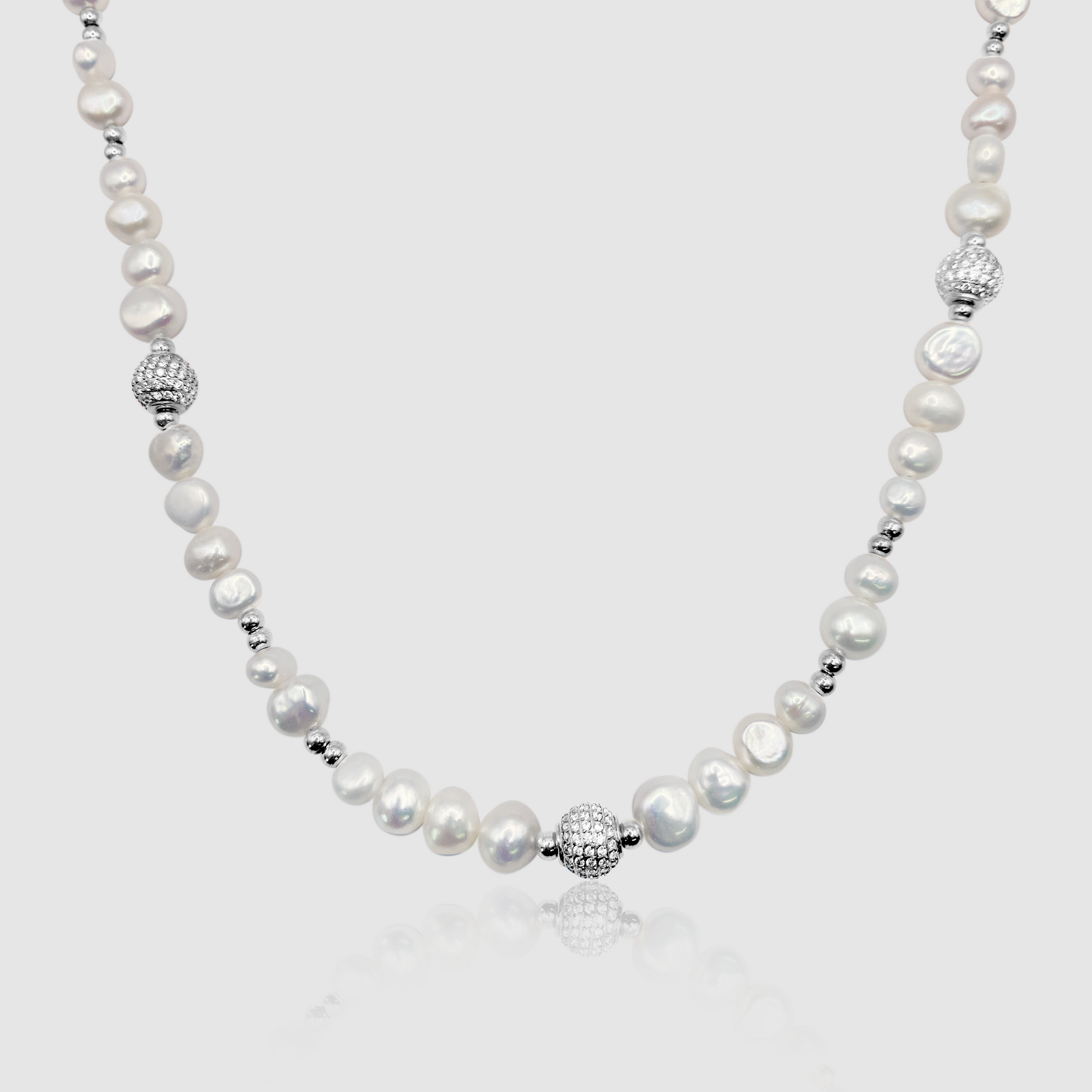Collana di perle con perline di diamanti (argento)
