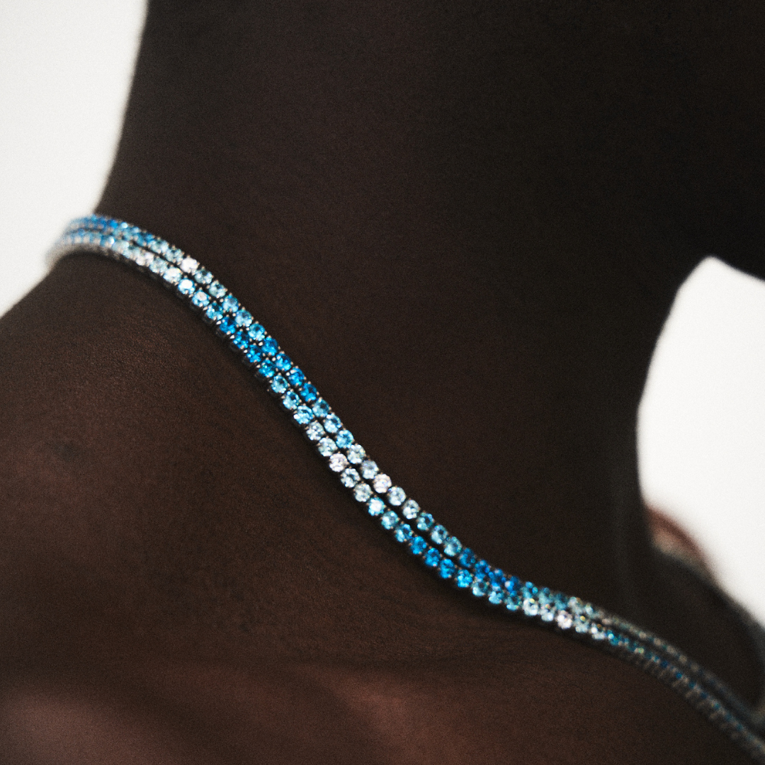 Chaine Tennis Bleue (Argent) 3mm