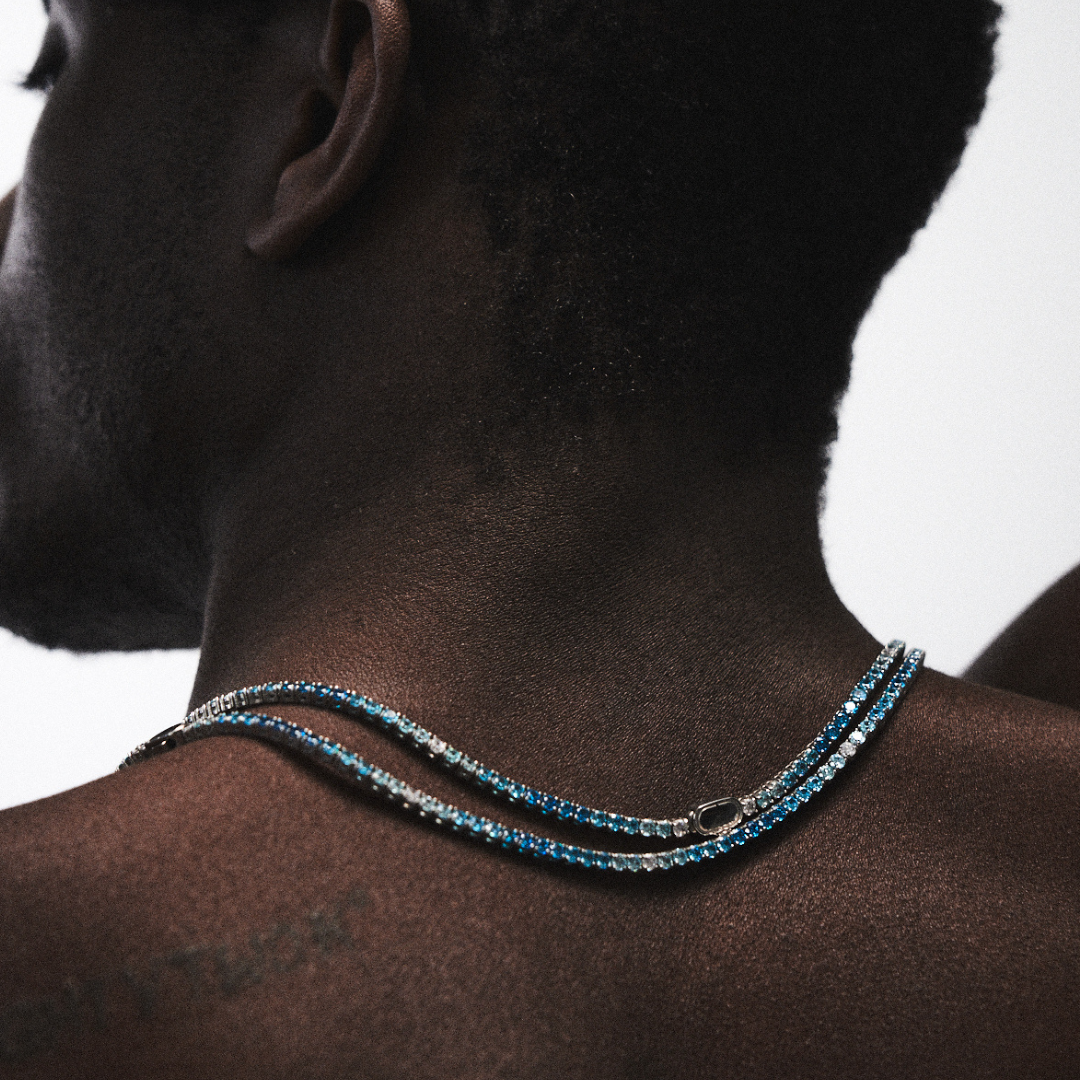 Chaine Tennis Bleue (Argent) 3mm