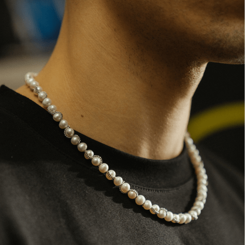 関税送税込【CRAFTD London】CHAIN WRAP REAL PEARL NECKLACE Men's Real Pearl Necklace with Silver Chain | CRAFTD London