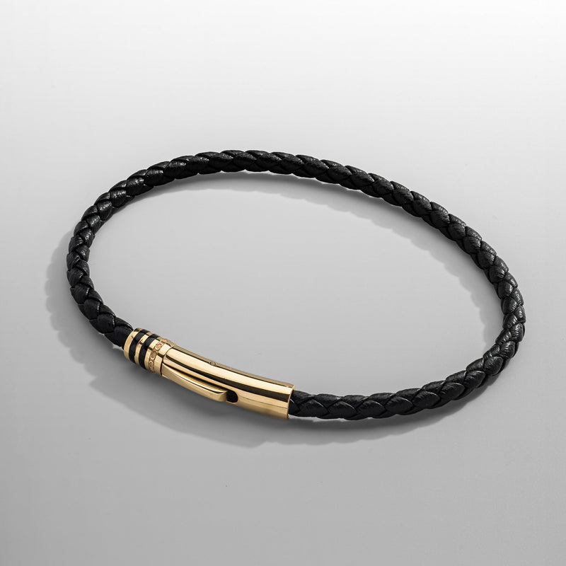 Schwarzes Lederarmband (Gold)