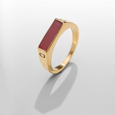 Red Rectangle Stone Signet Ring (Gold)