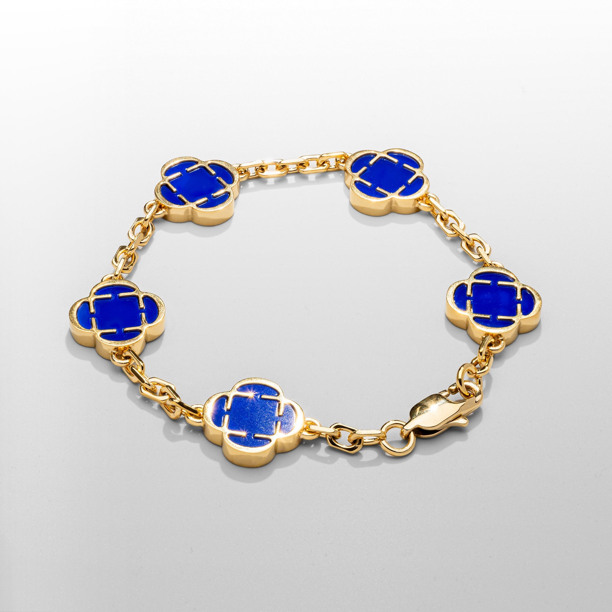 Blue Clover Stone Bracelet (Gold)