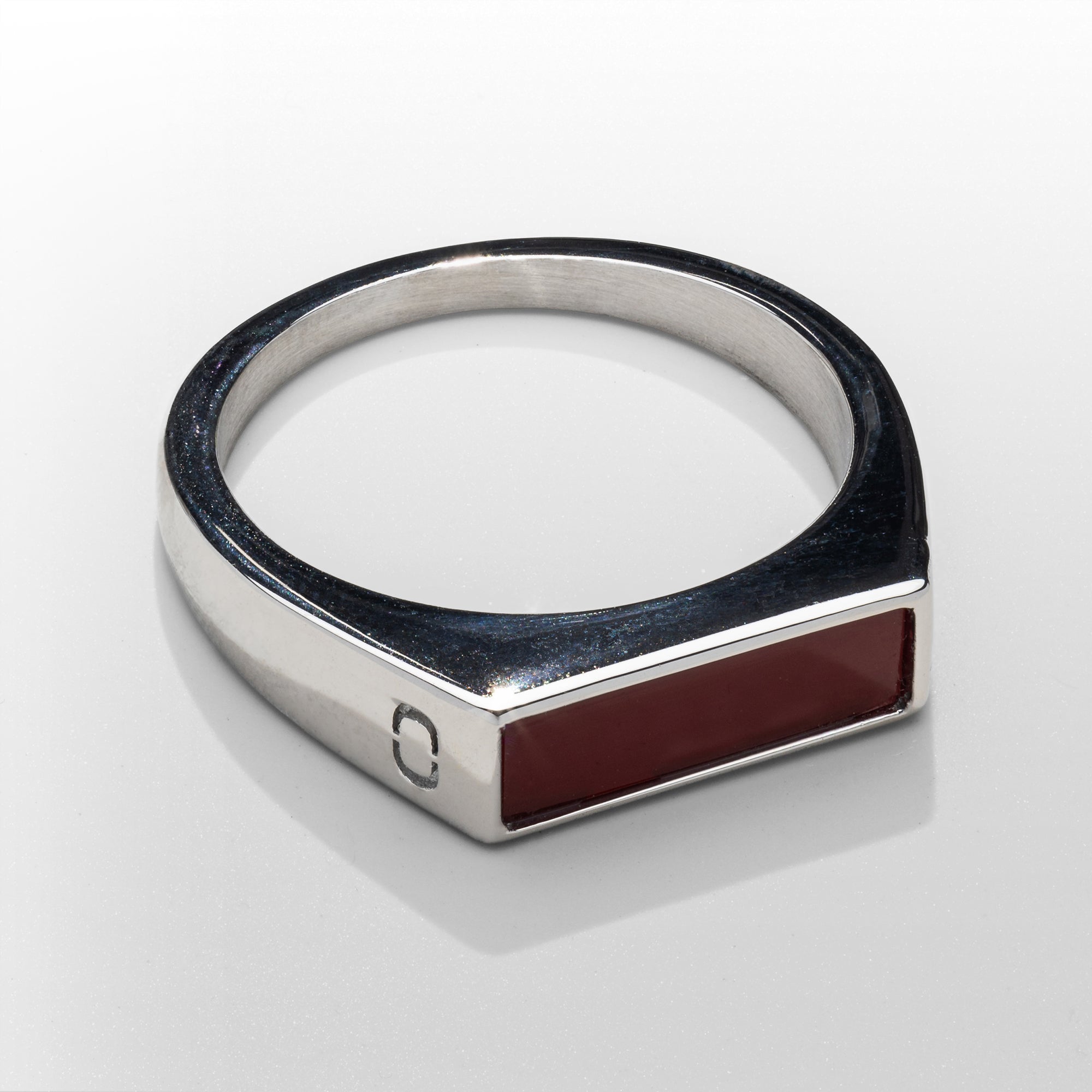 Red Rectangle Stone Signet Ring (Silver)