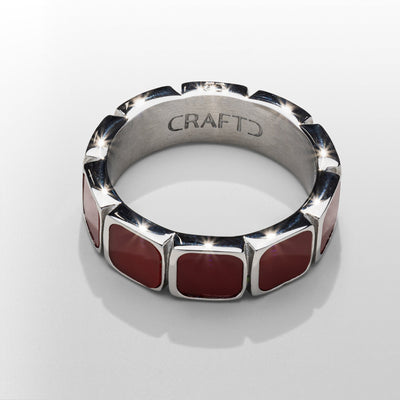 Red Stone Band Ring (Silver)