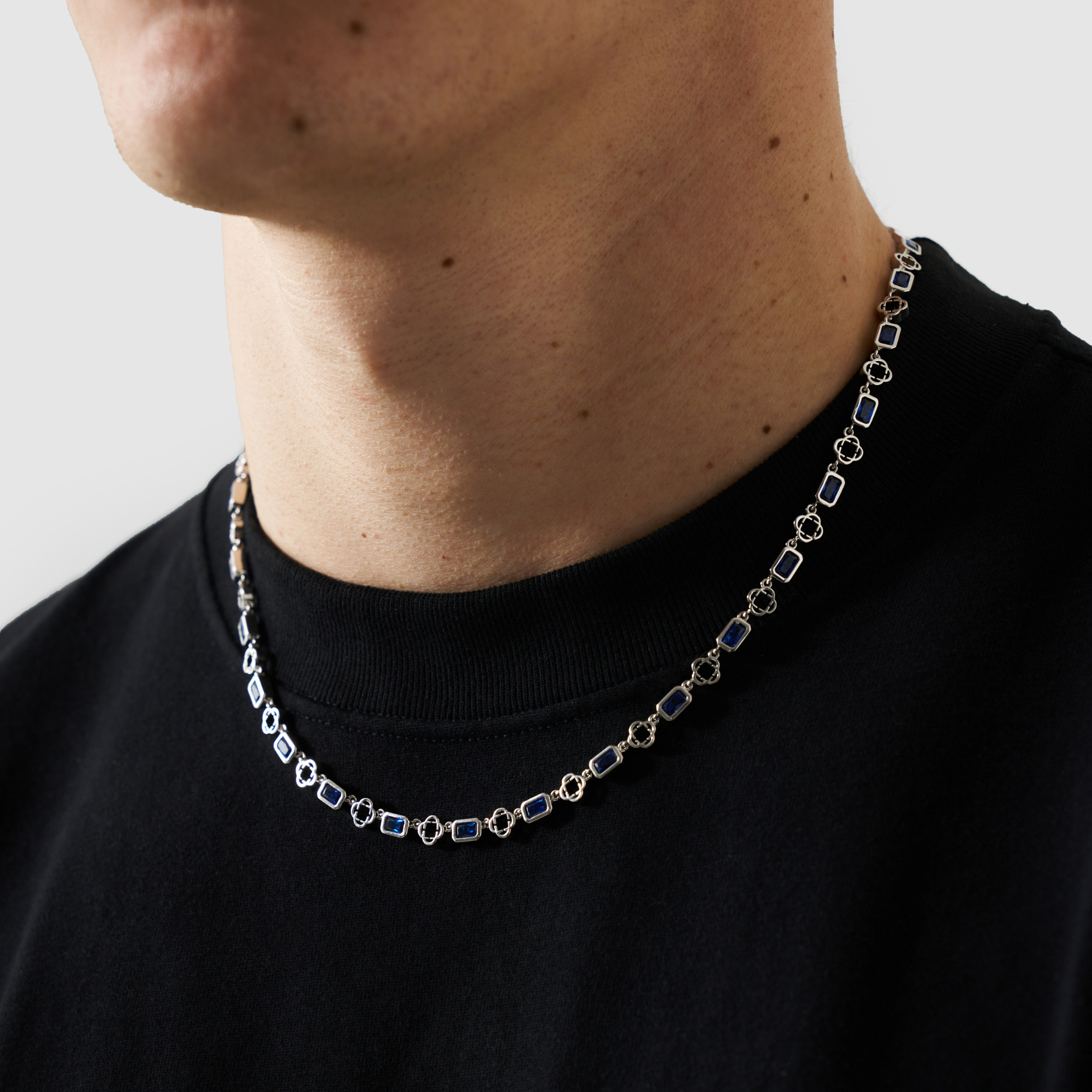 送税込【CRAFTD London】Blue Gemstone Clover Necklace☆(2色) Blue Gemstone Clover Necklace (Silver)