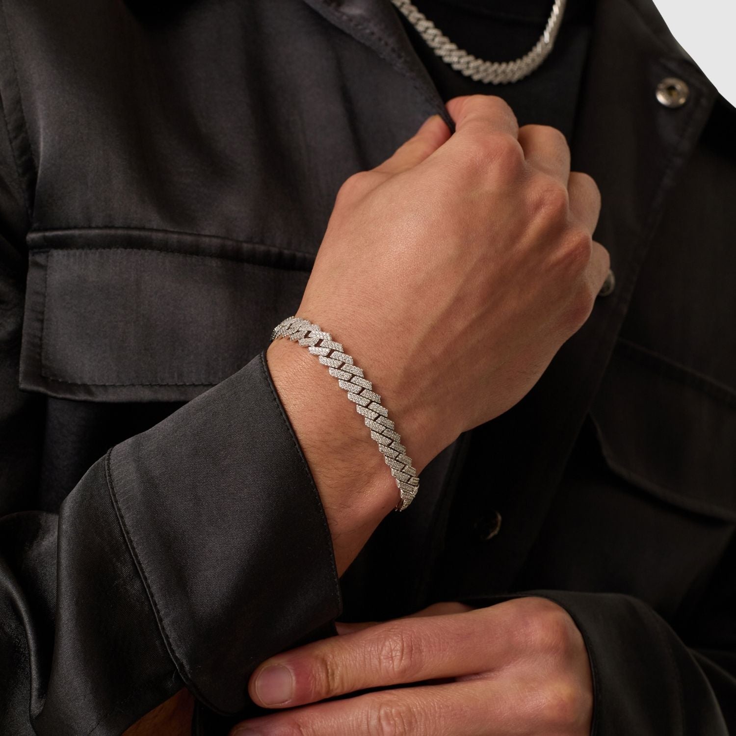 Eisbesetztes kubanisches Armband mit Krappengliedern (Silber) 8 mm