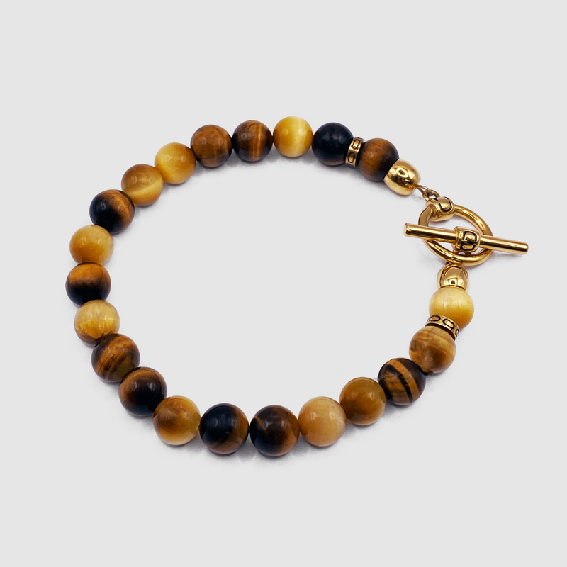 Bracciale con Perline Occhio di Tigre (Oro)