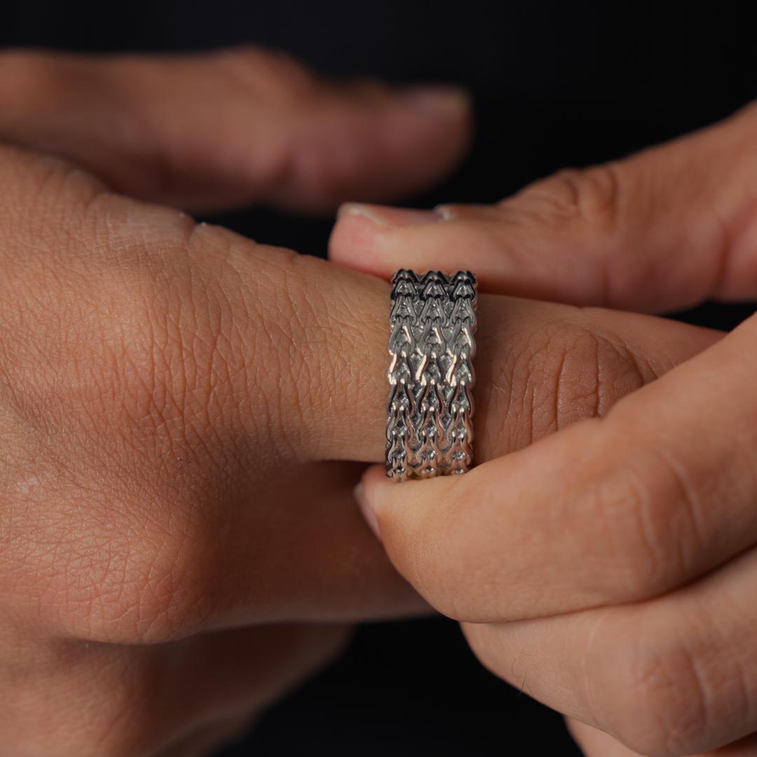 Men's Rope Stack Band Ring (Silver)