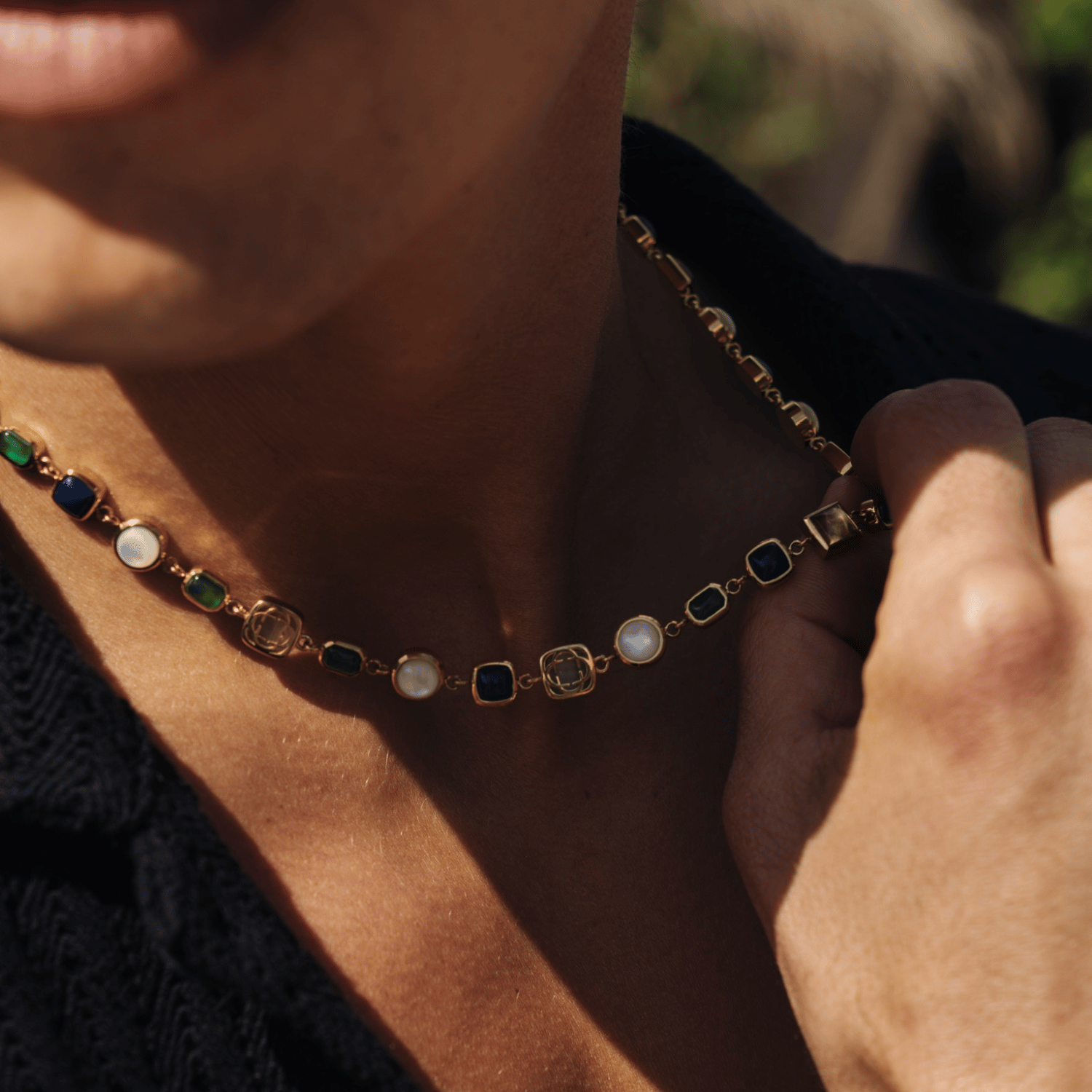Blue Crystal Gemstone Necklace (Gold)