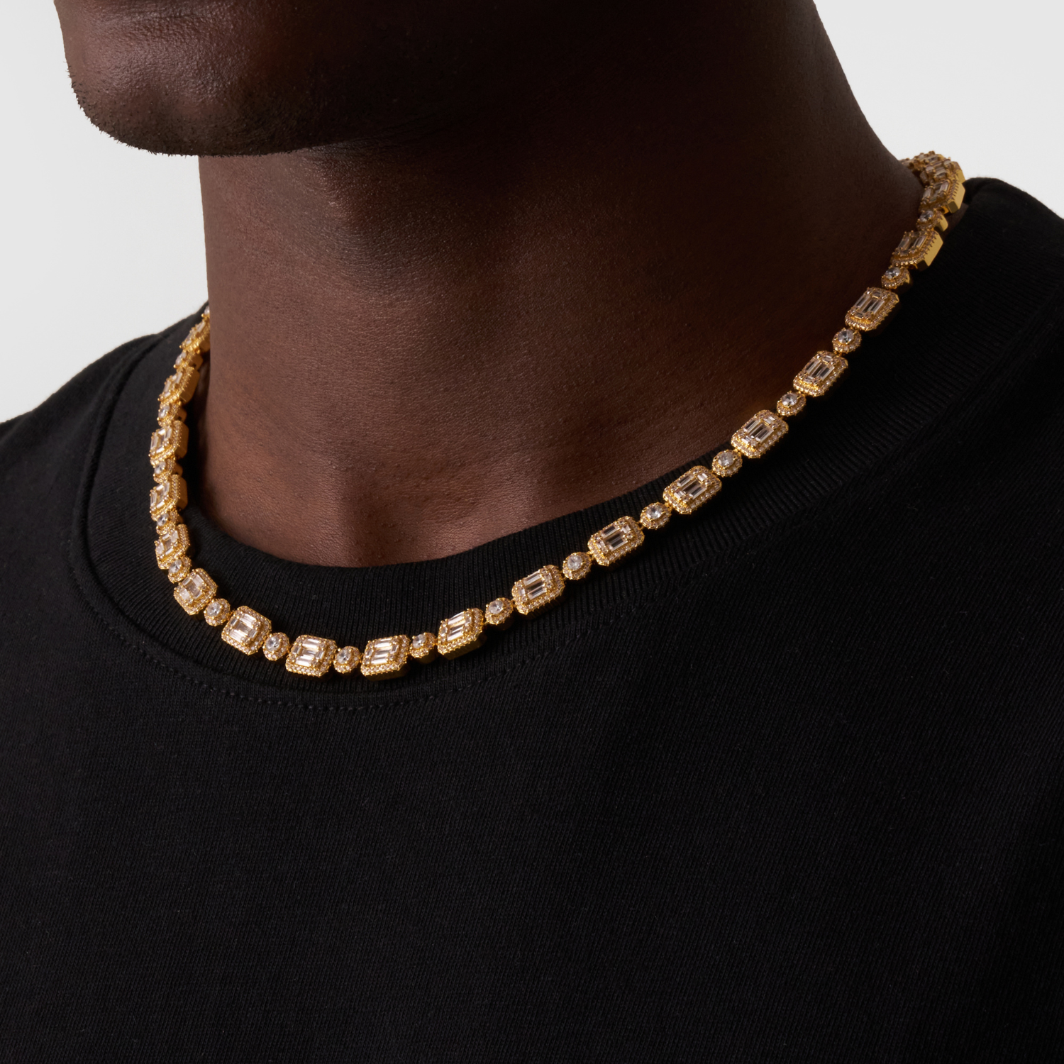 Baguette Link Iced Necklace (Gold)