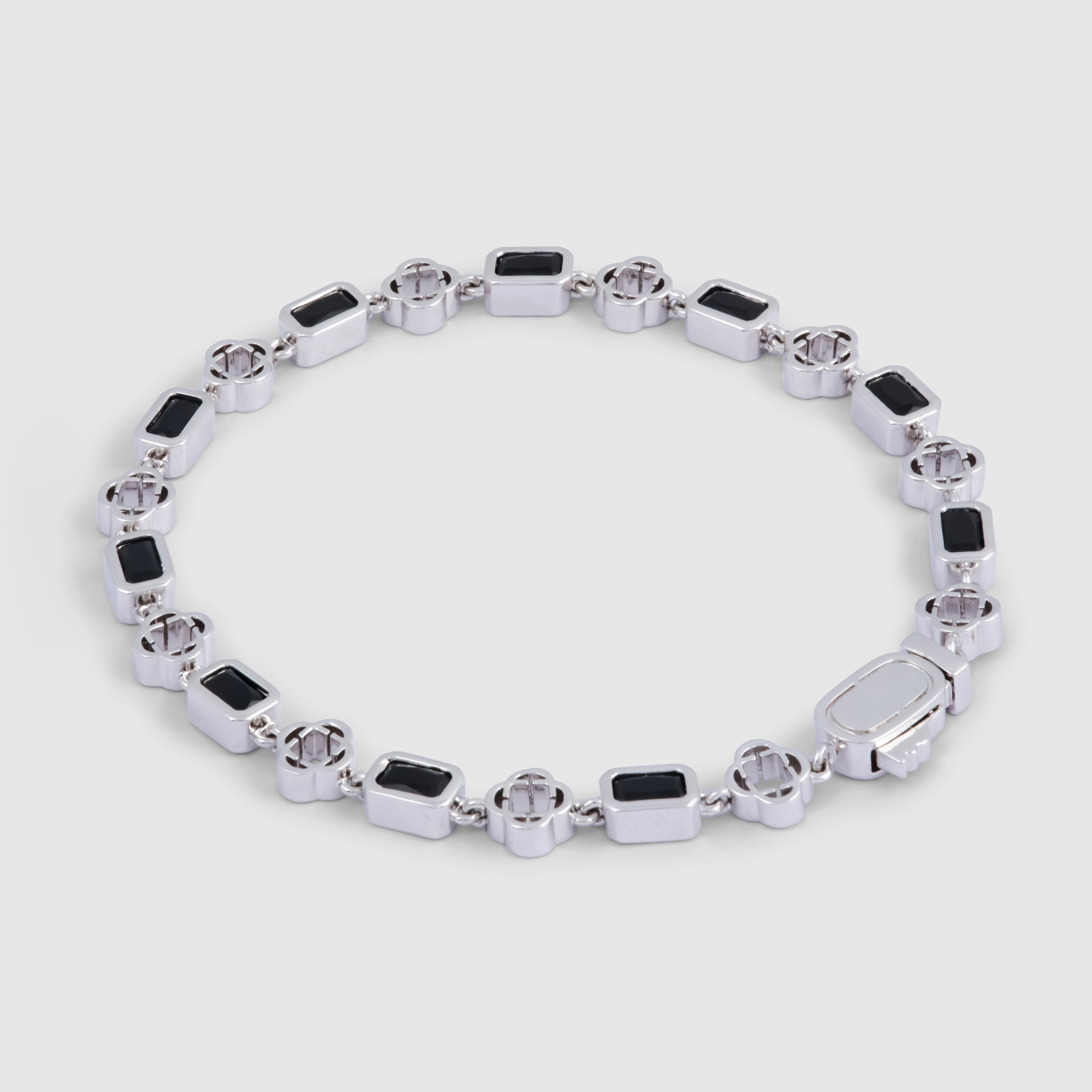 Onyx Gemstone Clover Bracelet (Silver)