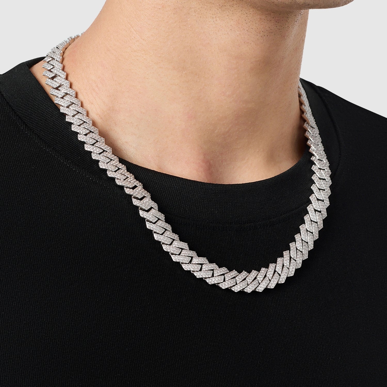 Prong Link Iced Cuban (Silver) 12mm