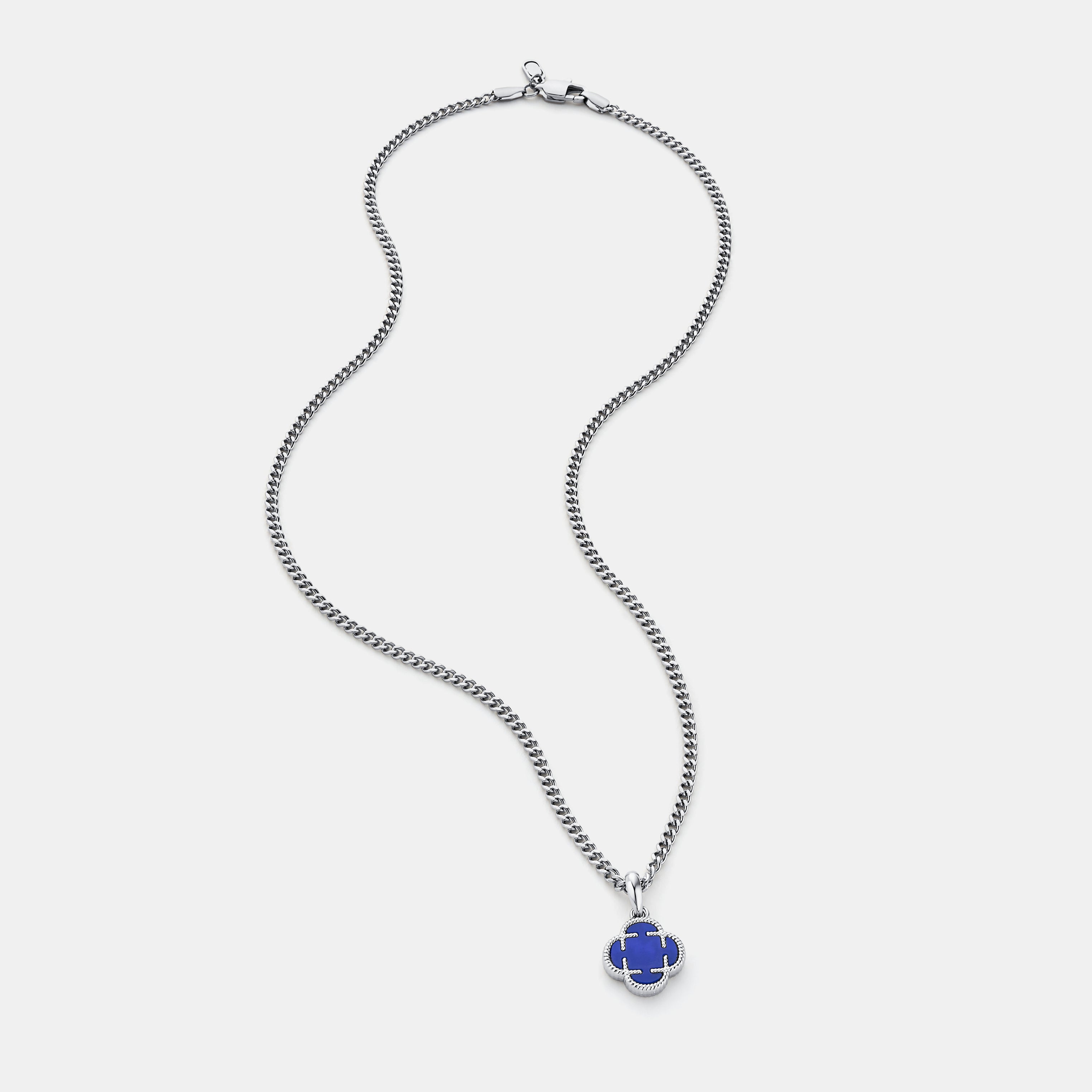 Blue Clover Stone Pendant (Silver)