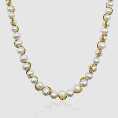 Chain Wrap Real Pearl Necklace (Gold)