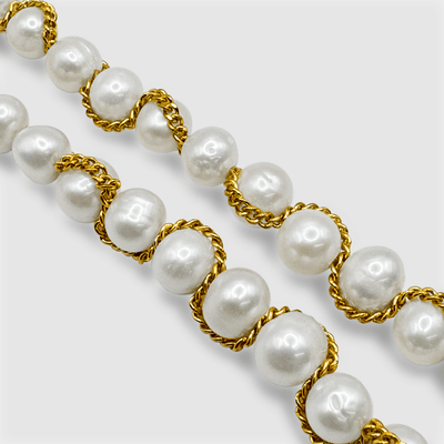 Chain Wrap Real Pearl Necklace (Gold)