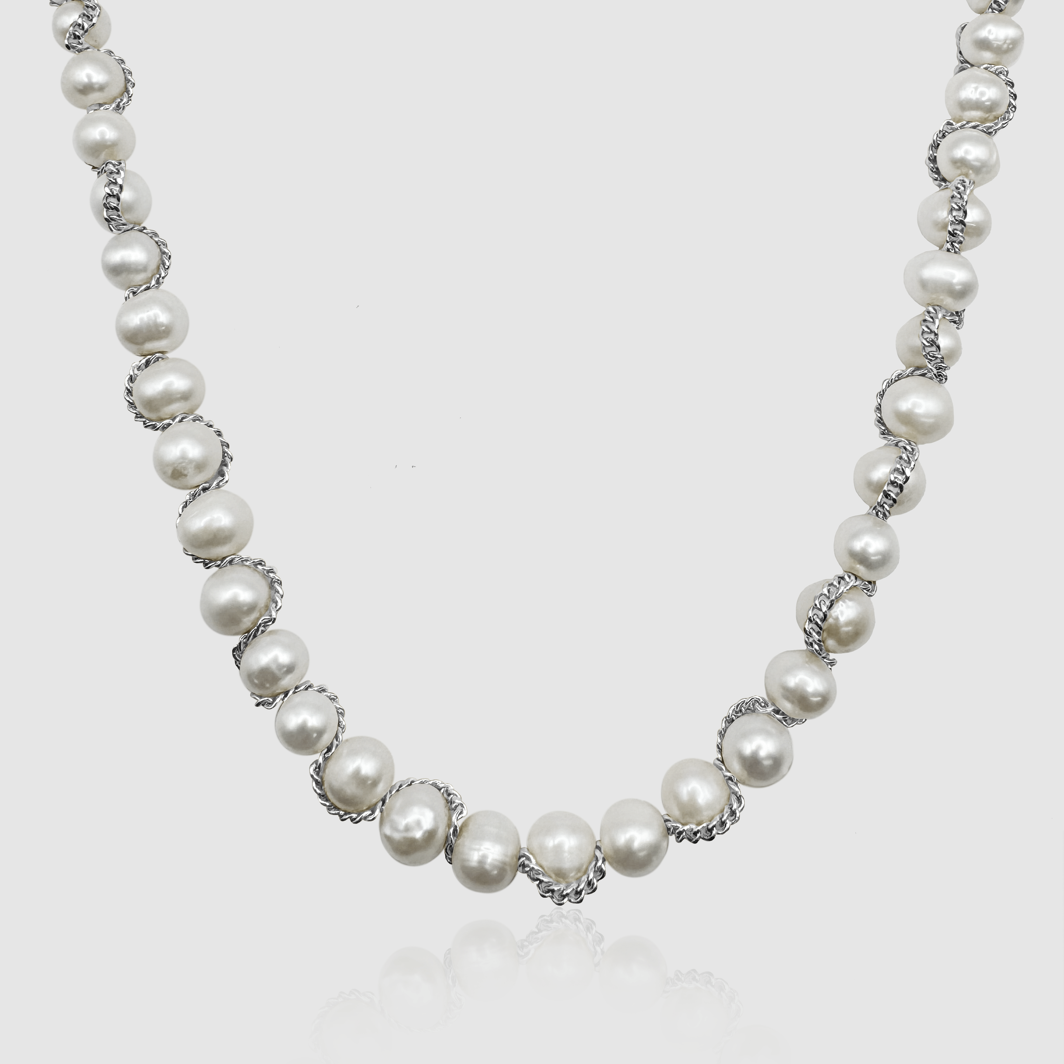 Collier de perles véritables en chaîne (argent)