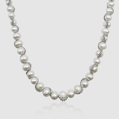 Chain Wrap Real Pearl Necklace (Silver)