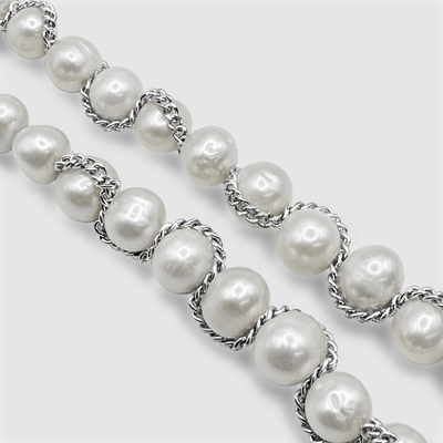 Chain Wrap Real Pearl Necklace (Silver)