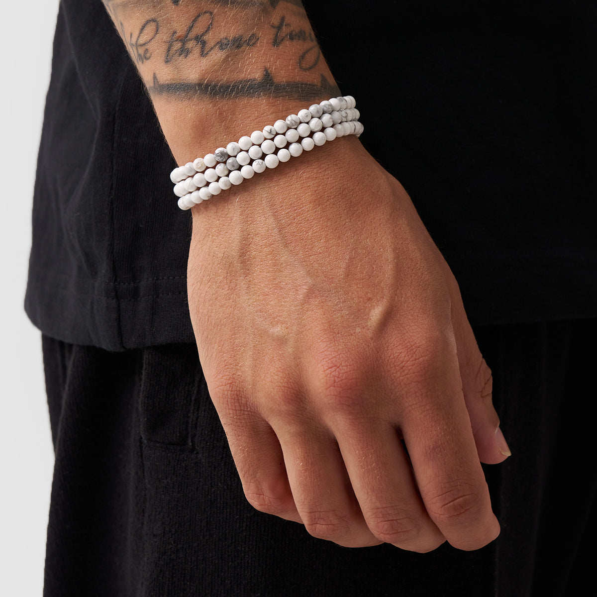 CRAFTDLondon クラフトロンドン Howlite Bead Bracelet Men's Howlite Stone Bead Wrap Bracelet