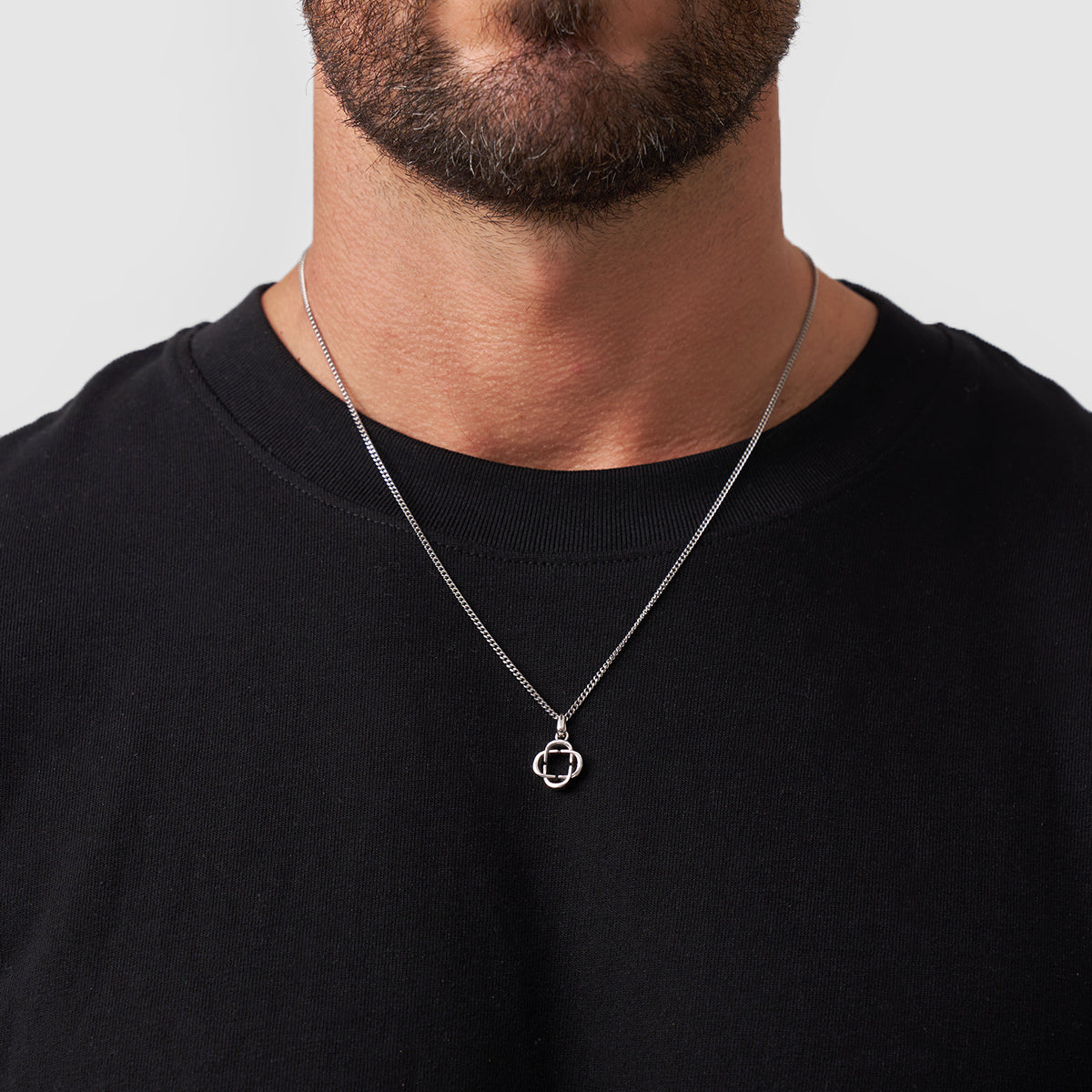 Lucky Clover Men's Pendant Necklace (Silver)
