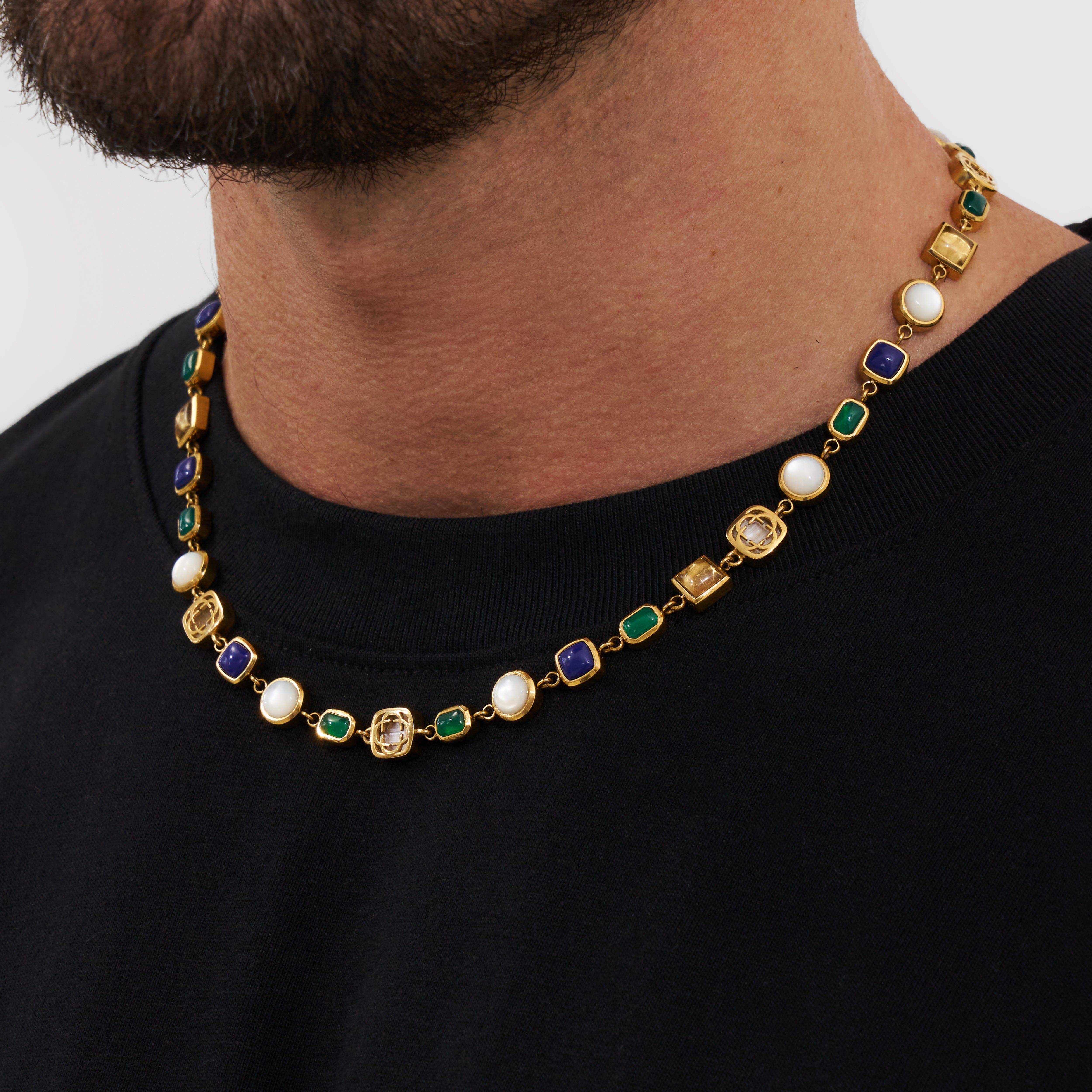 Blue Crystal Gemstone Necklace (Gold)