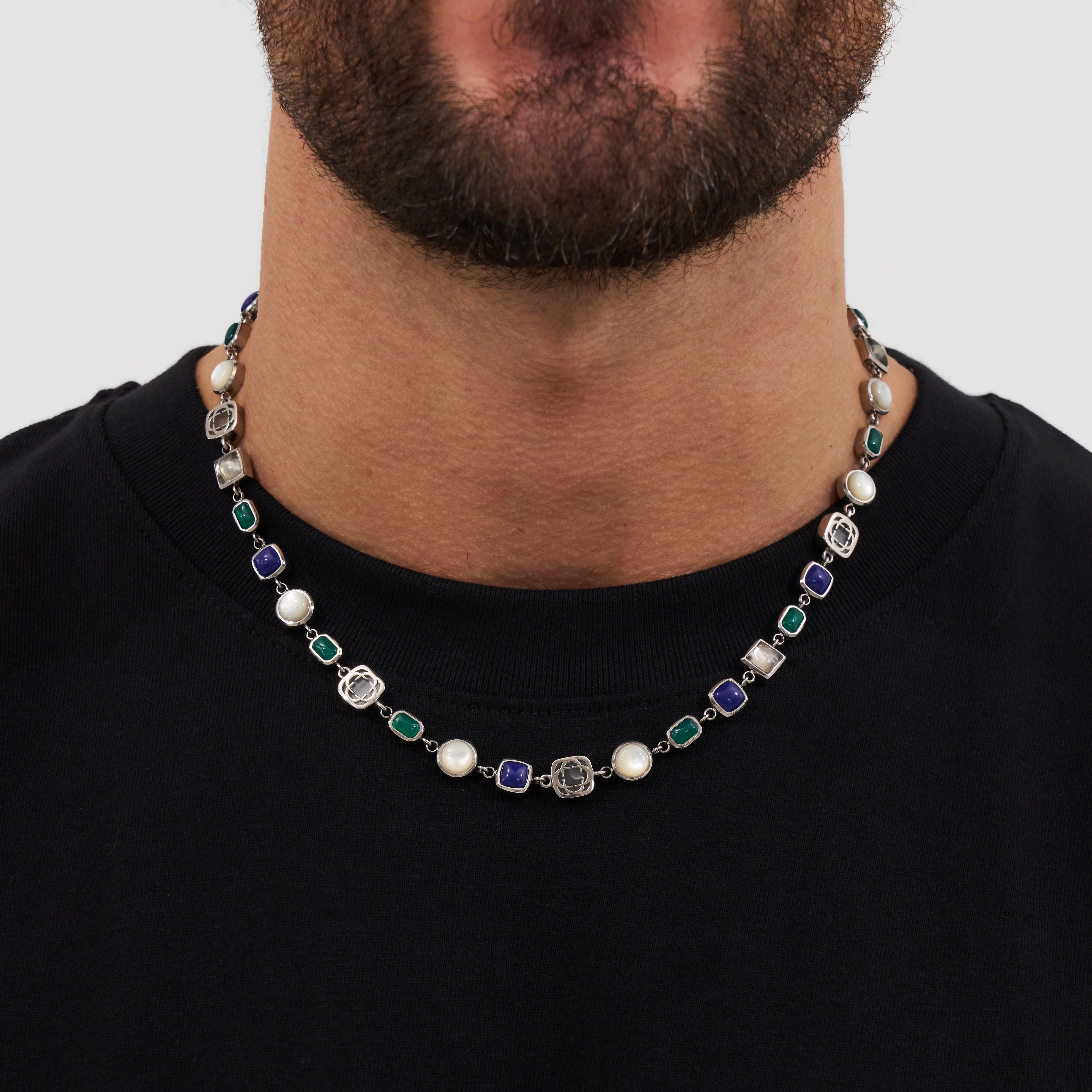 Blue Crystal Gemstone Necklace (Silver)