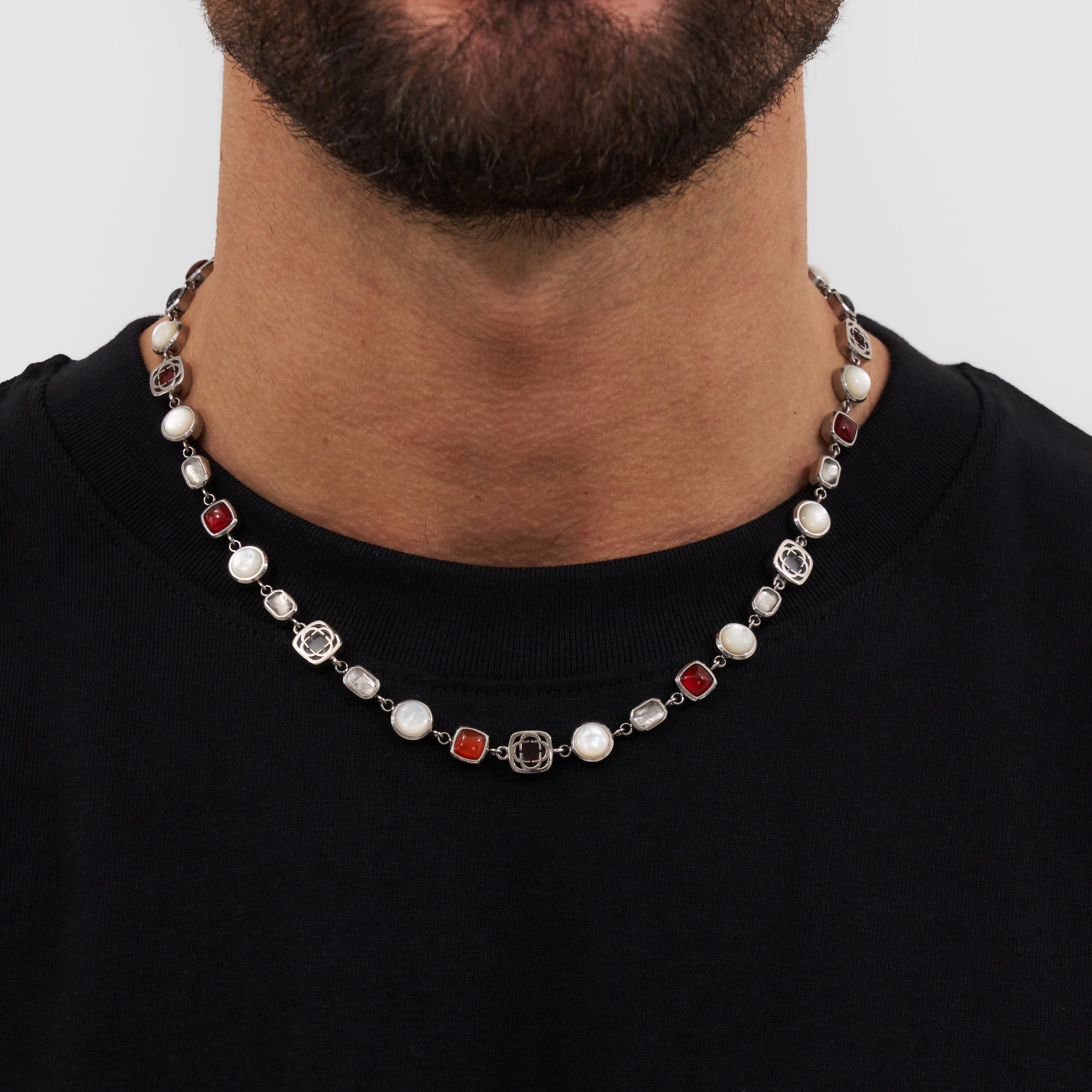 Red Crystal Gemstone Necklace (Silver)