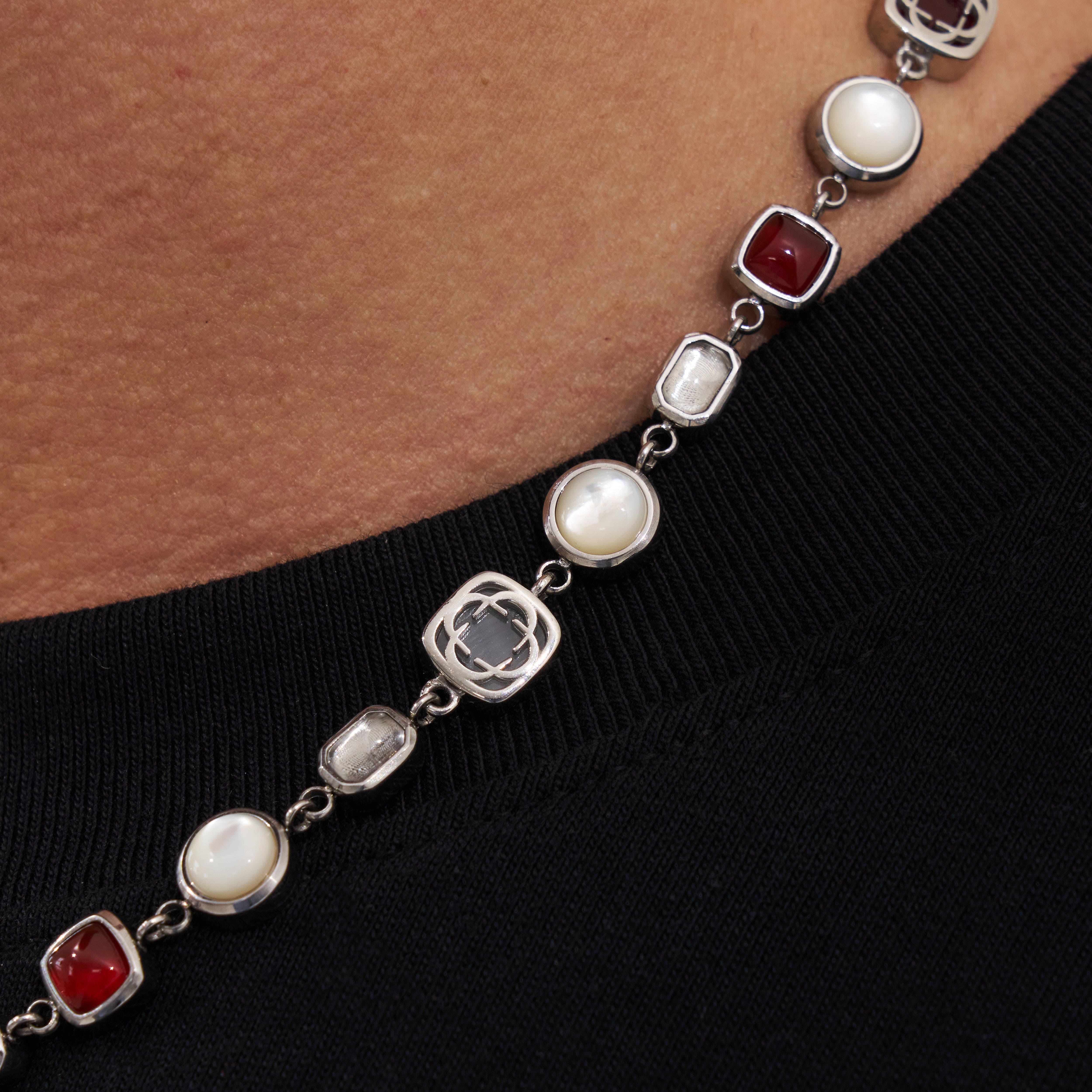 Red Crystal Gemstone Necklace (Silver)