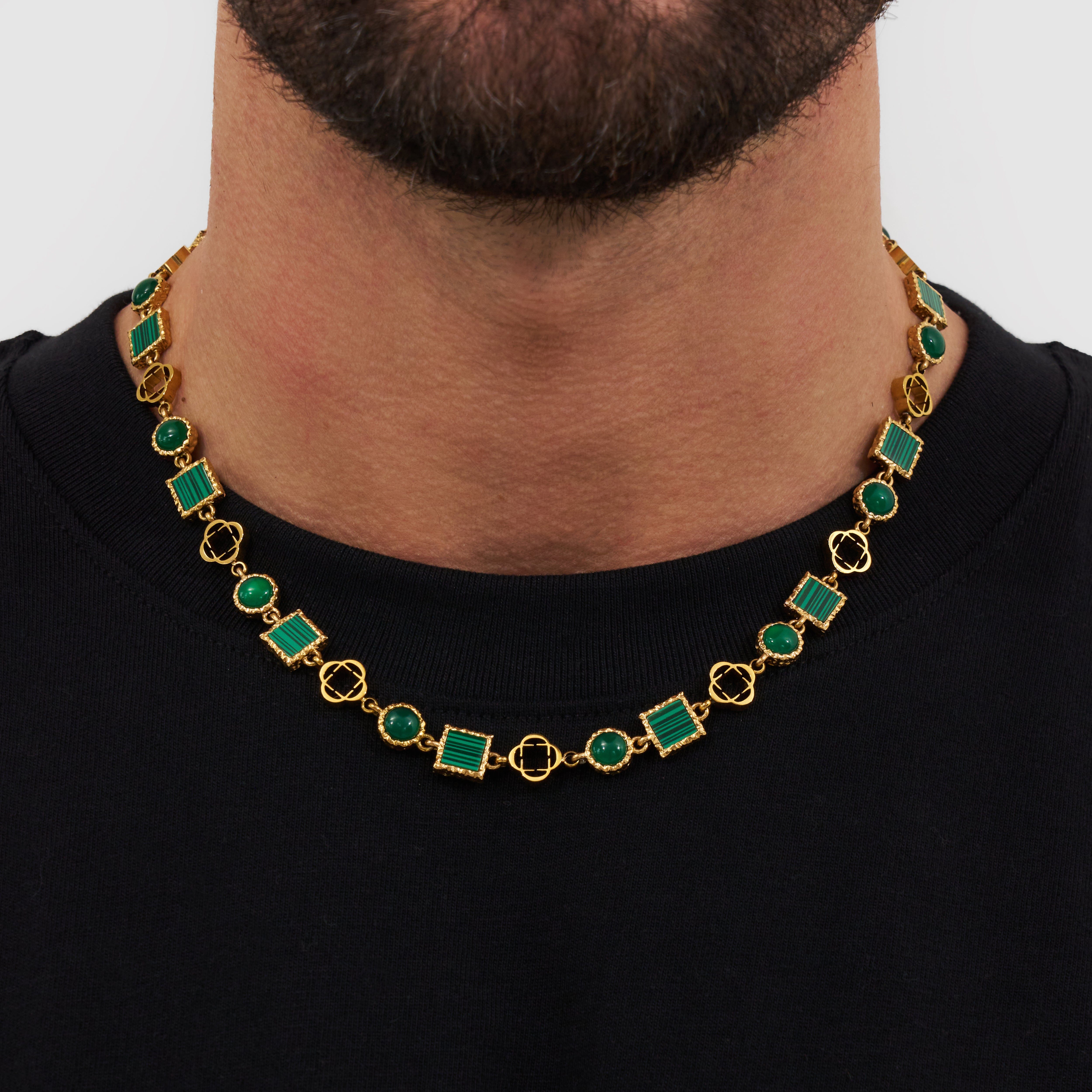 Green Quartz Gemstone Necklace (Gold)