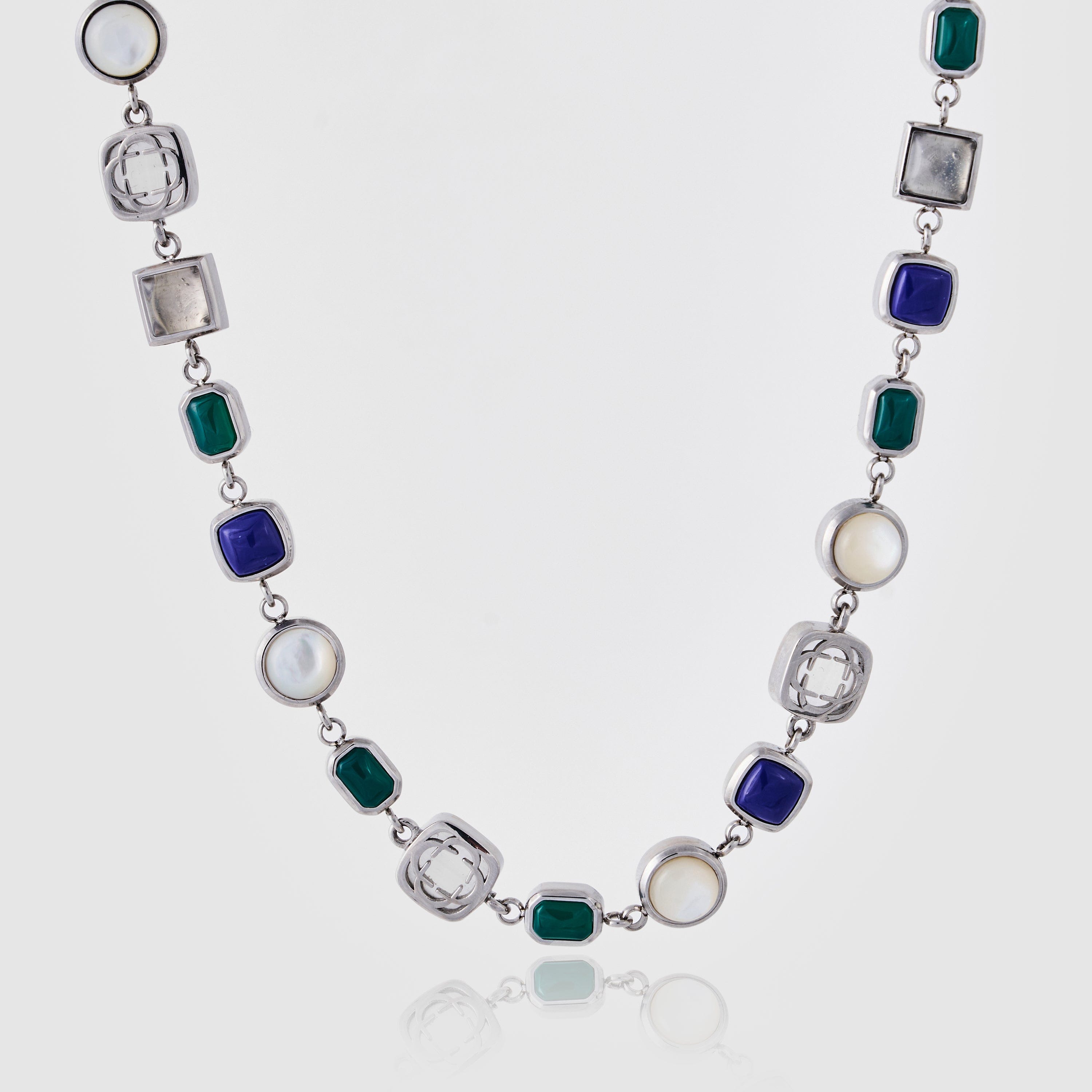 Blue Crystal Gemstone Necklace (Silver)