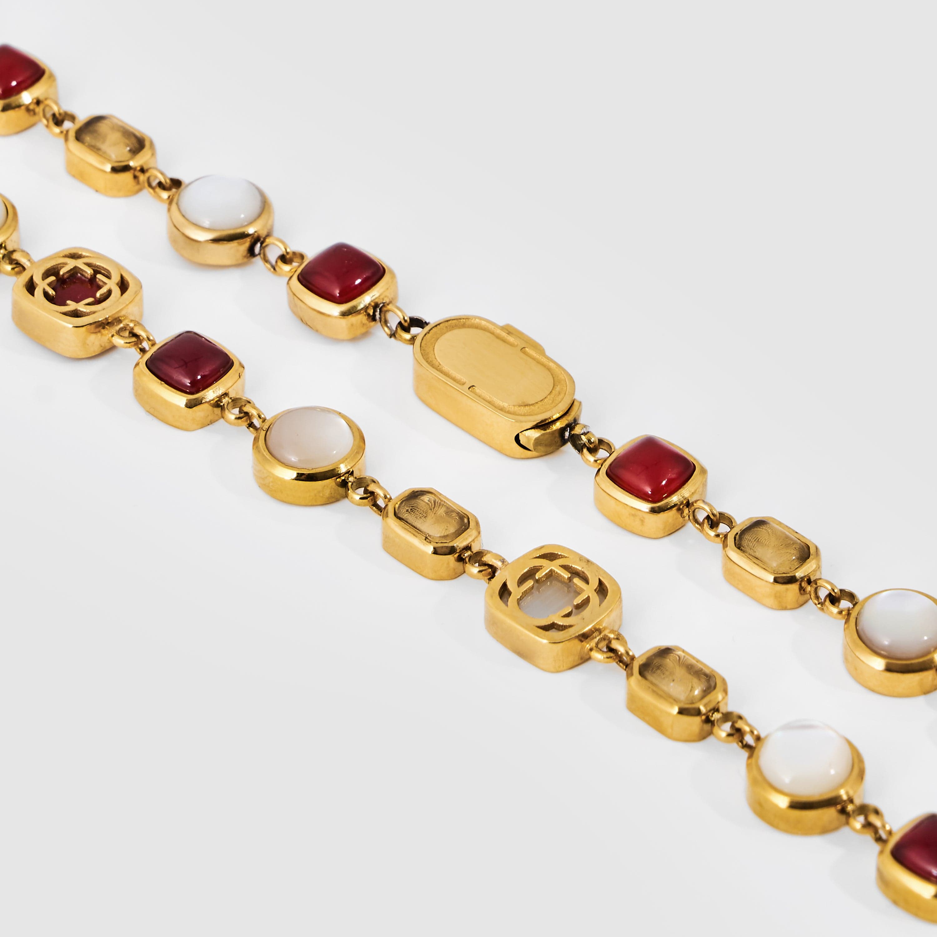 Red Crystal Gemstone Necklace (Gold)