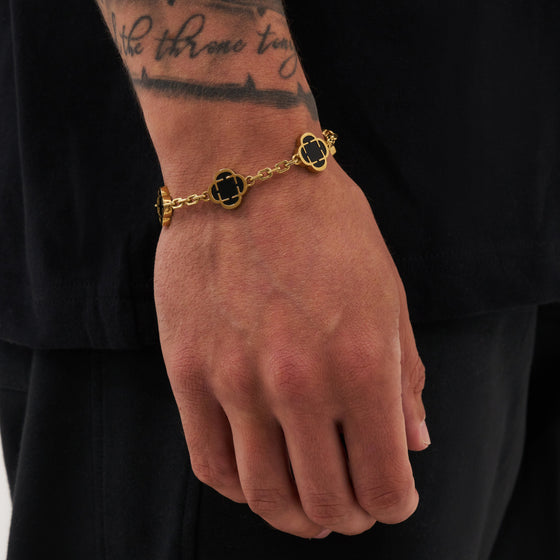 Onyx-Kleeblatt-Armband (Gold)