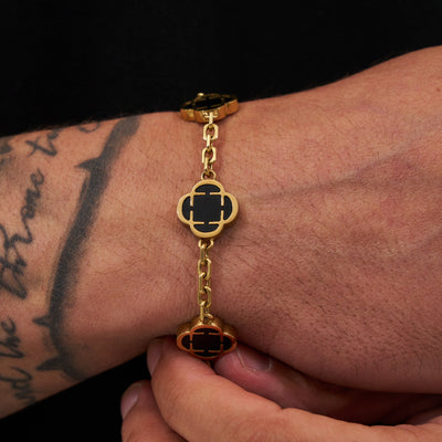 Onyx Clover Stone Bracelet (Gold)