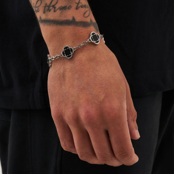 Onyx-Kleeblatt-Armband (Silber)