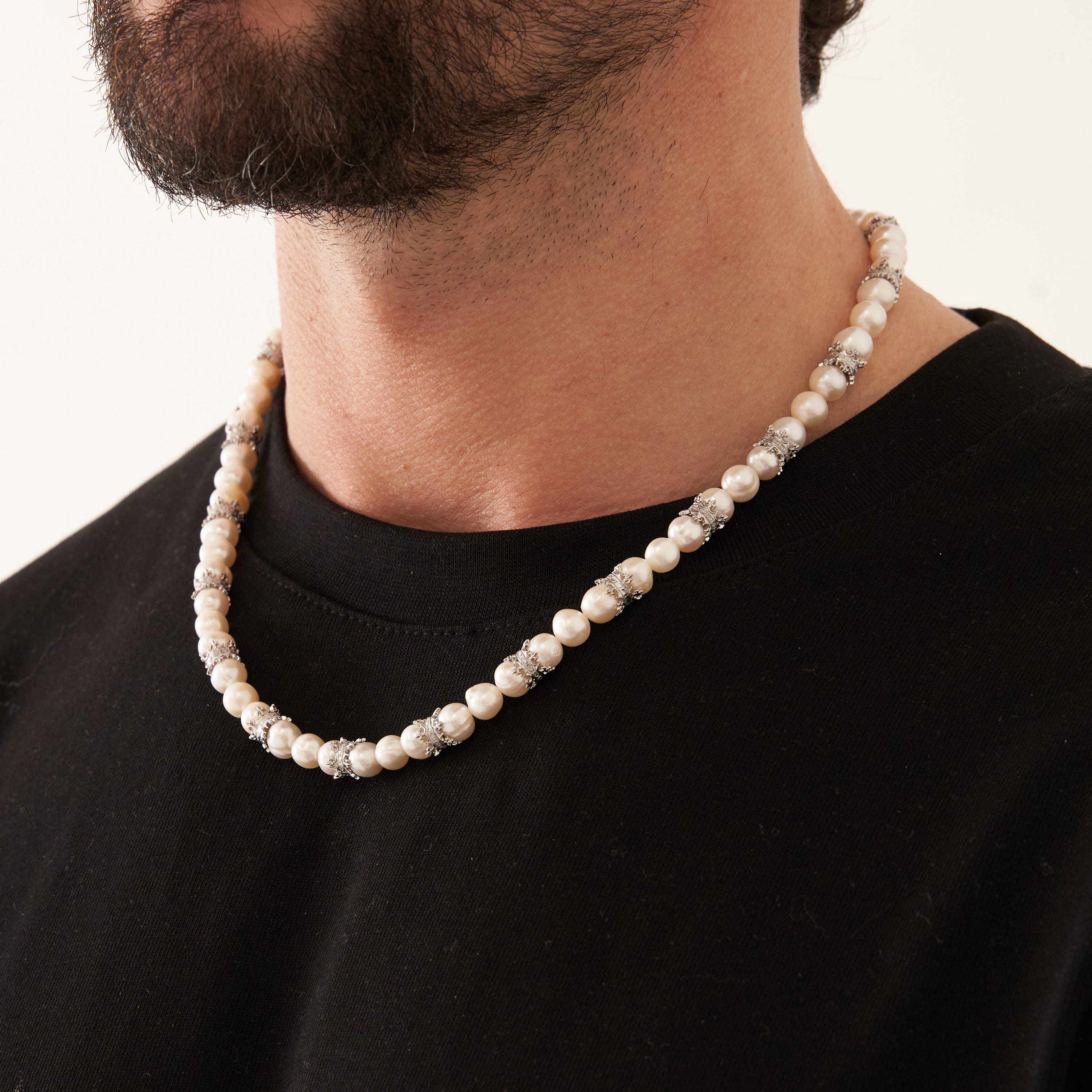 送税込【CRAFTD London】Rounded Real Pearl Necklace Silver♪ Men's Pendant Necklace With Real Pearls (Gold) | CRAFTD London