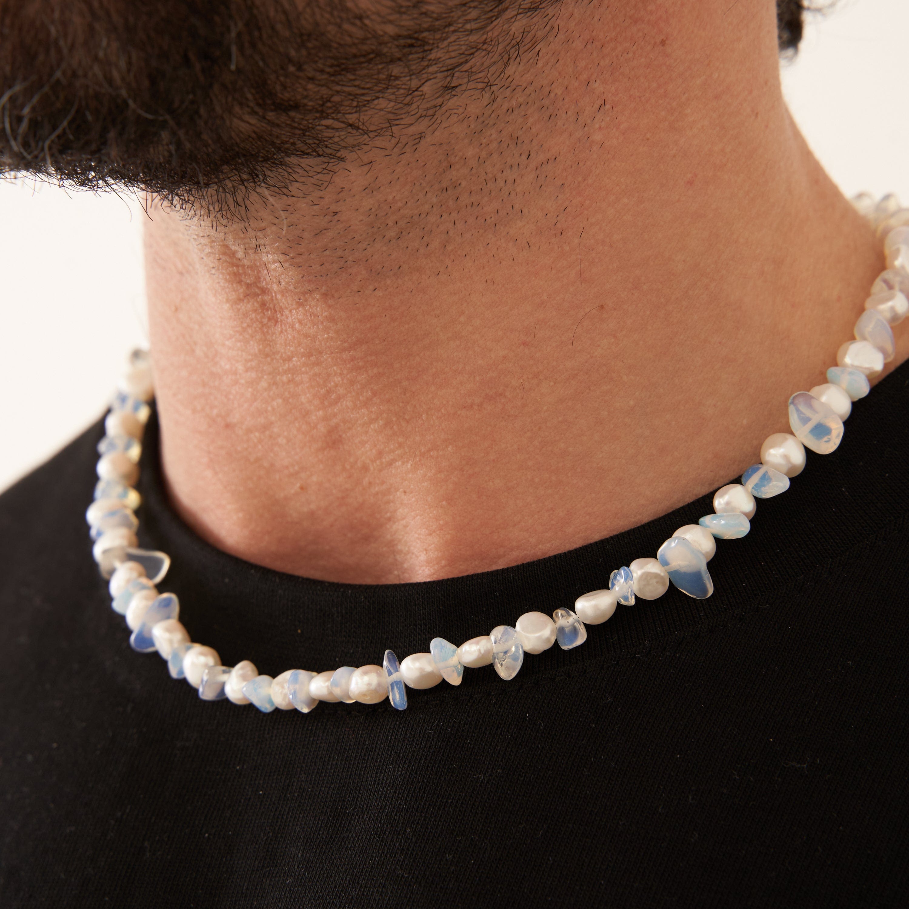 送税込【CRAFTD London】BLUE QUARTZ REAL PEARL NECKLACE (2色) Blue Quartz Real Pearl Necklace for Men (Silver) | CRAFTD London