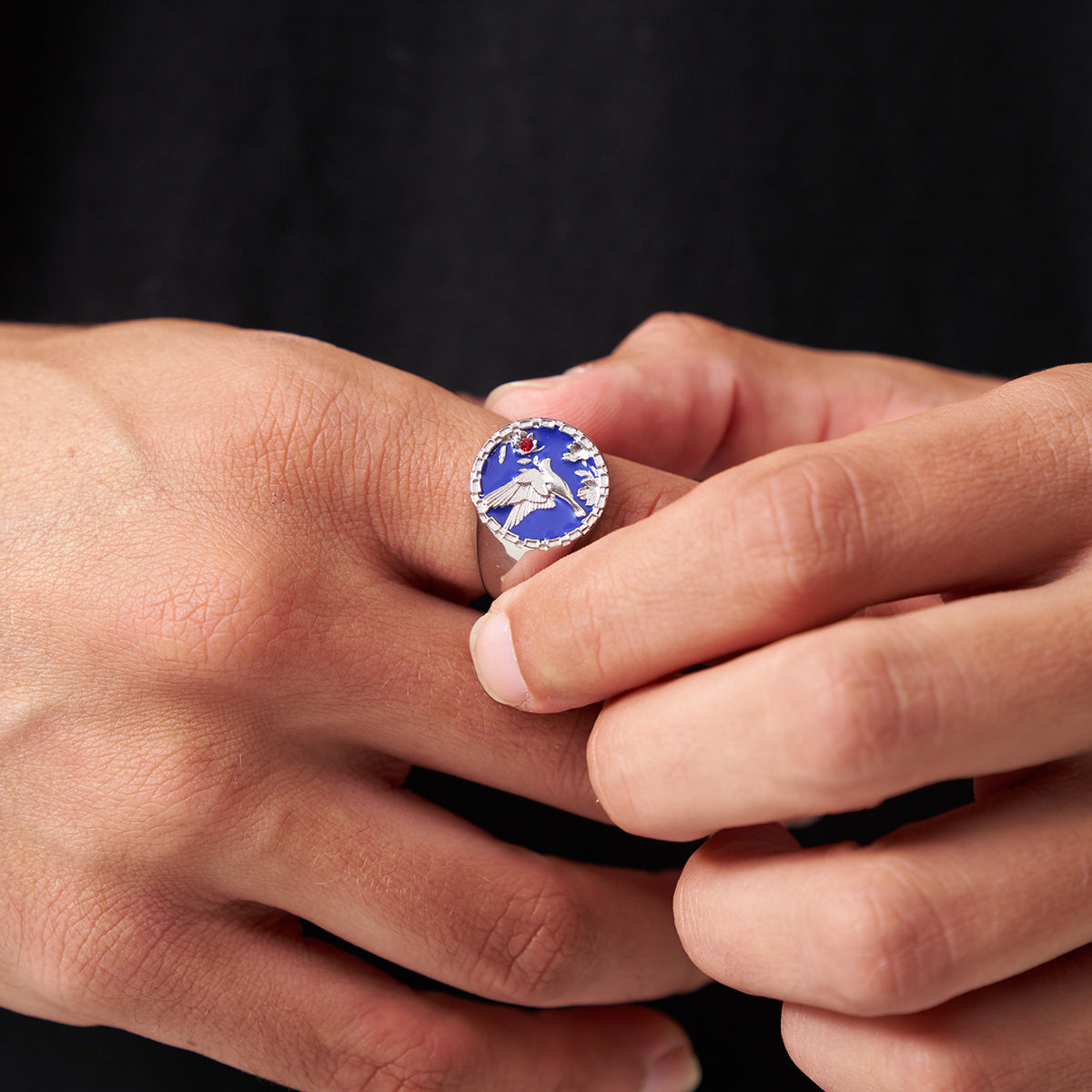 Enamel Swallow Signet Ring (Silver)