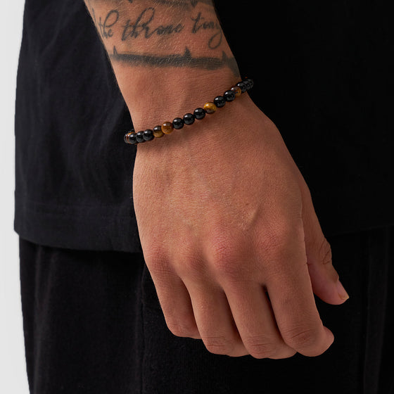 Bracciale con Perle di Occhio di Tigre e Ossidiana