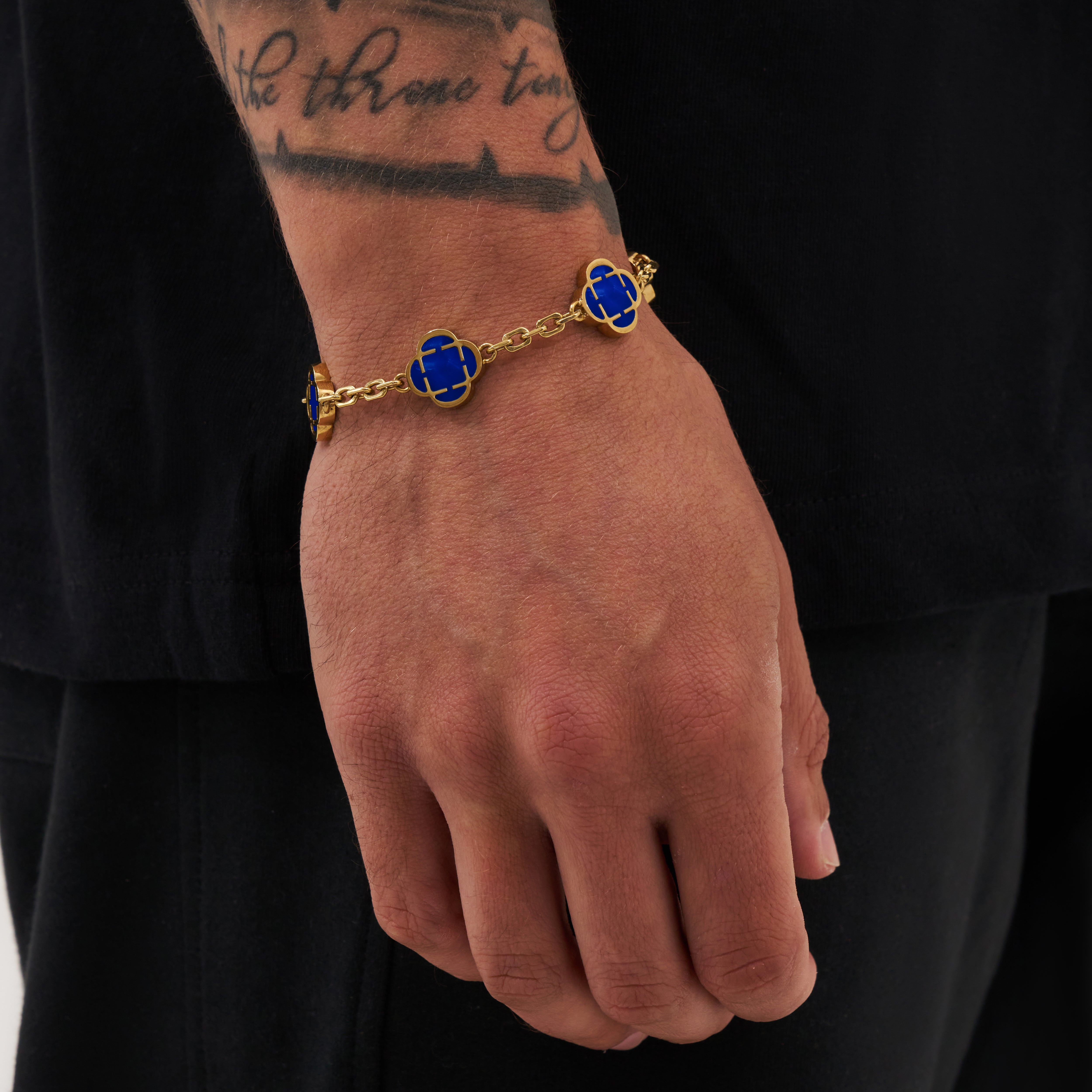 Blue Clover Stone Bracelet (Gold)