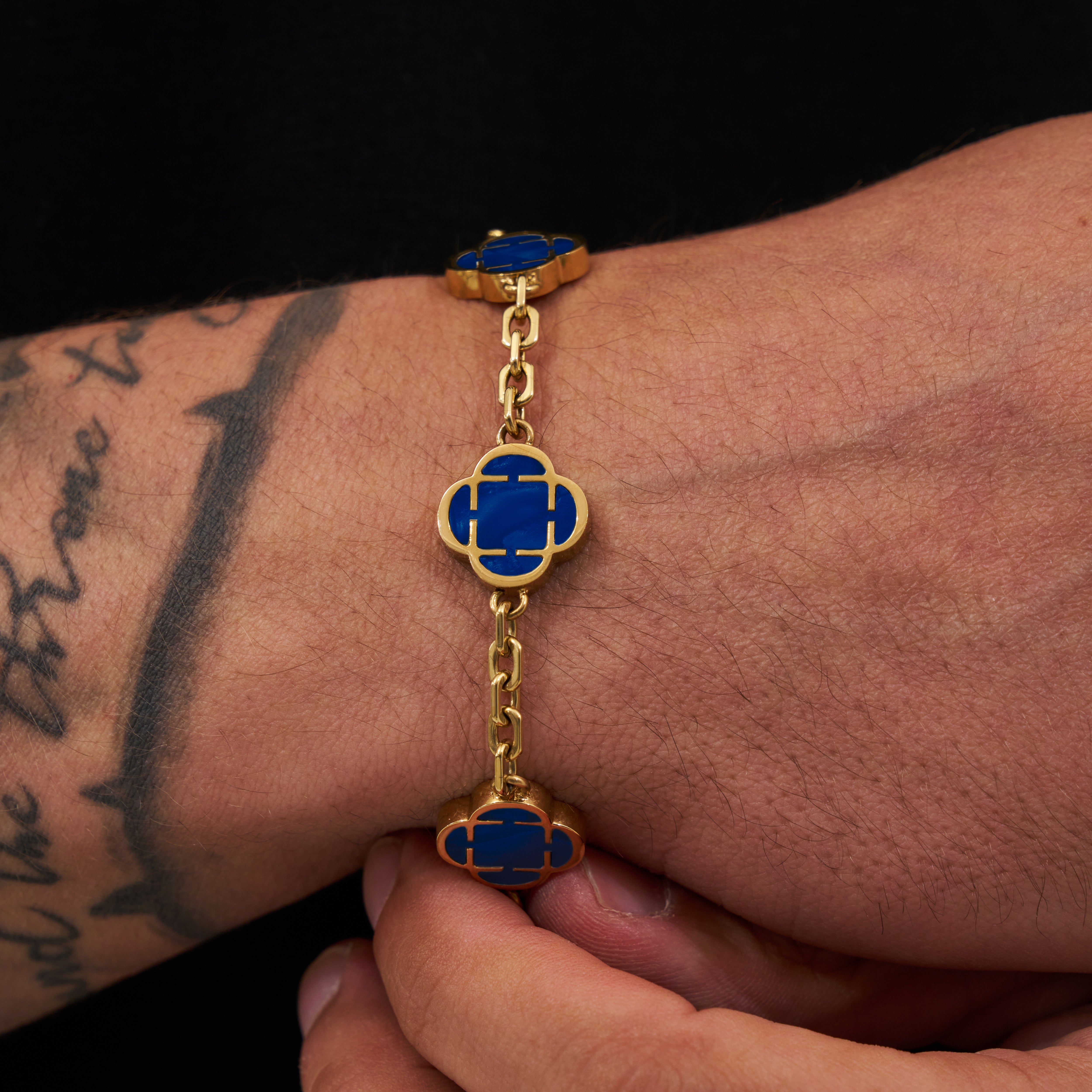 Blue Clover Stone Bracelet (Gold)