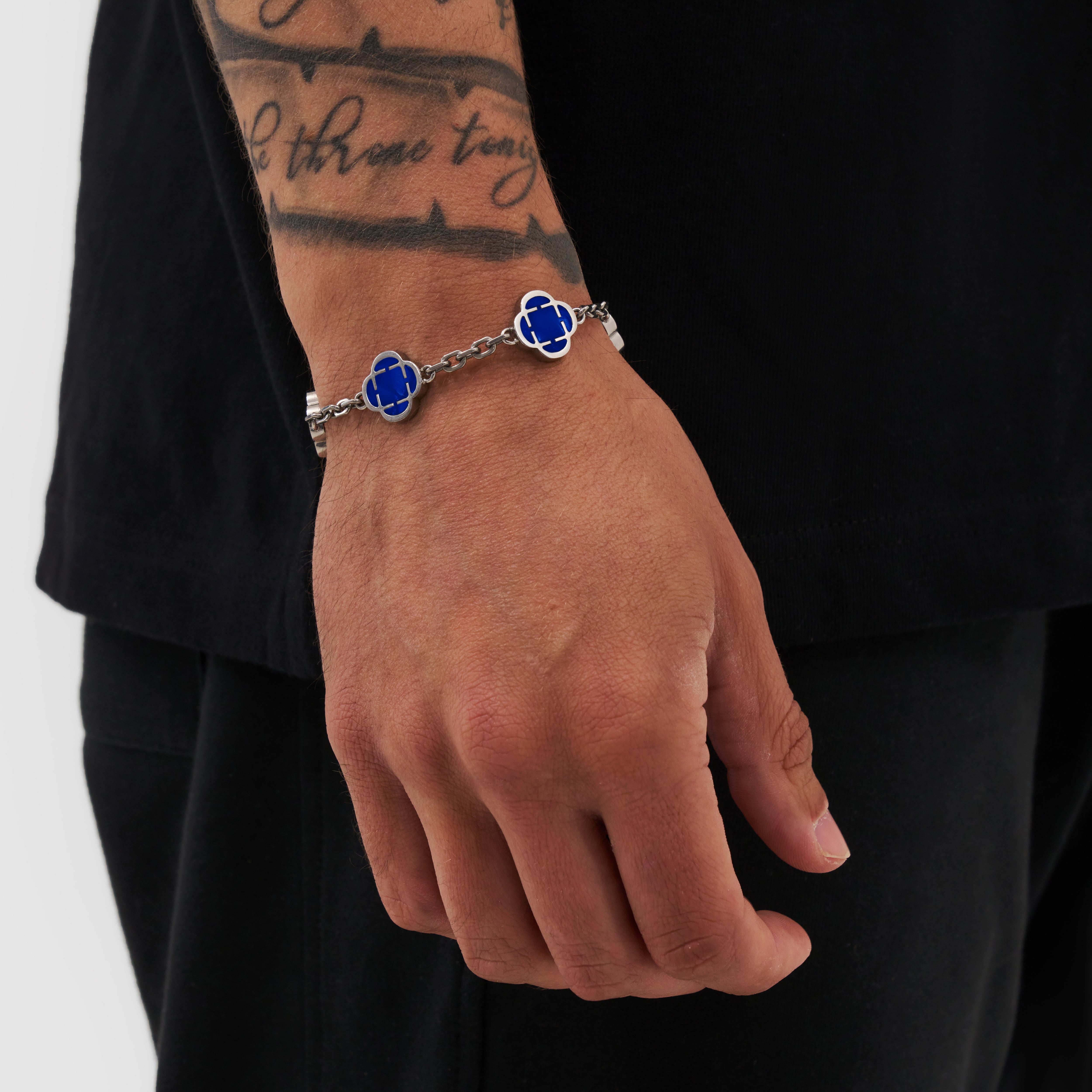 Blue Clover Stone Bracelet (Silver)