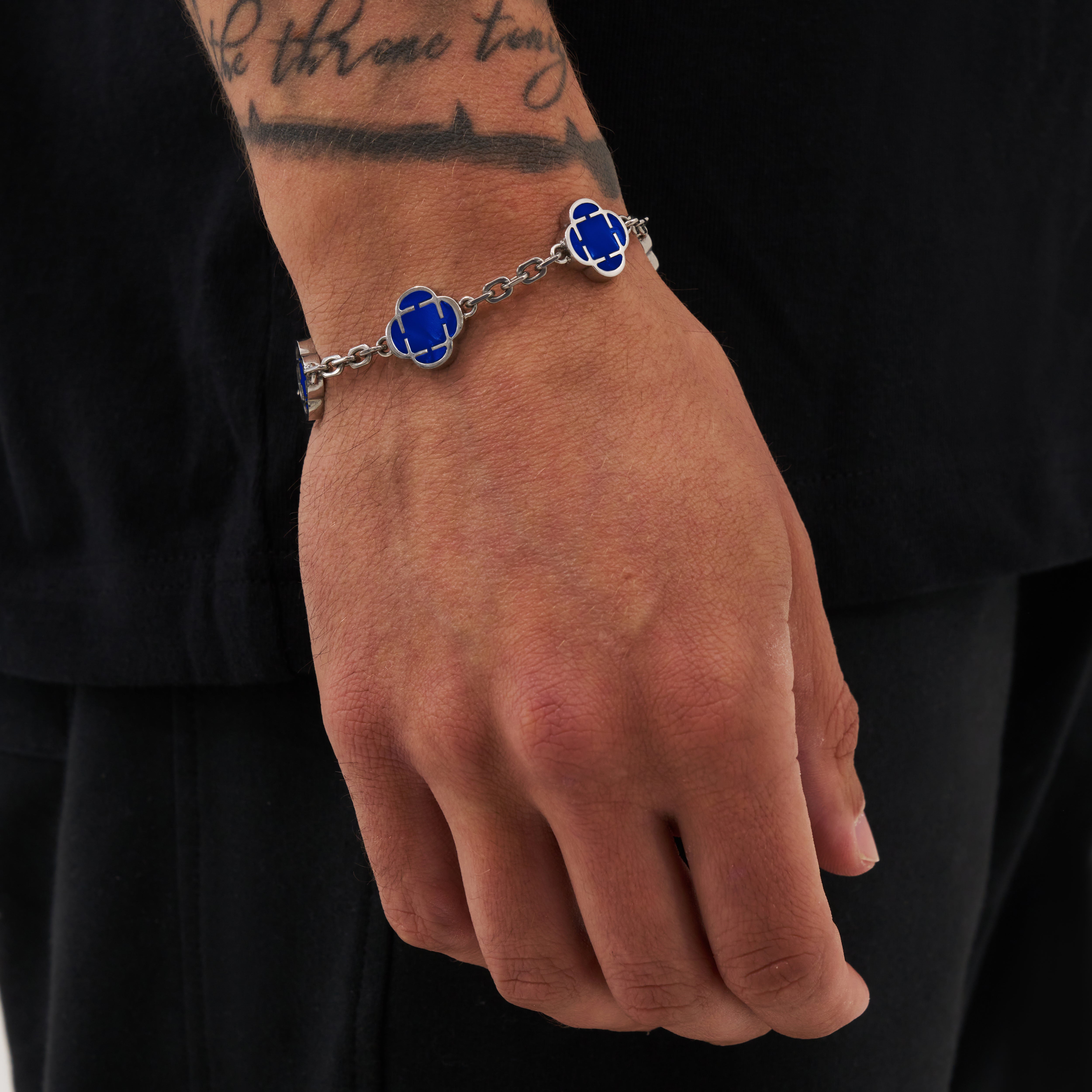 Blue Clover Stone Bracelet (Silver)