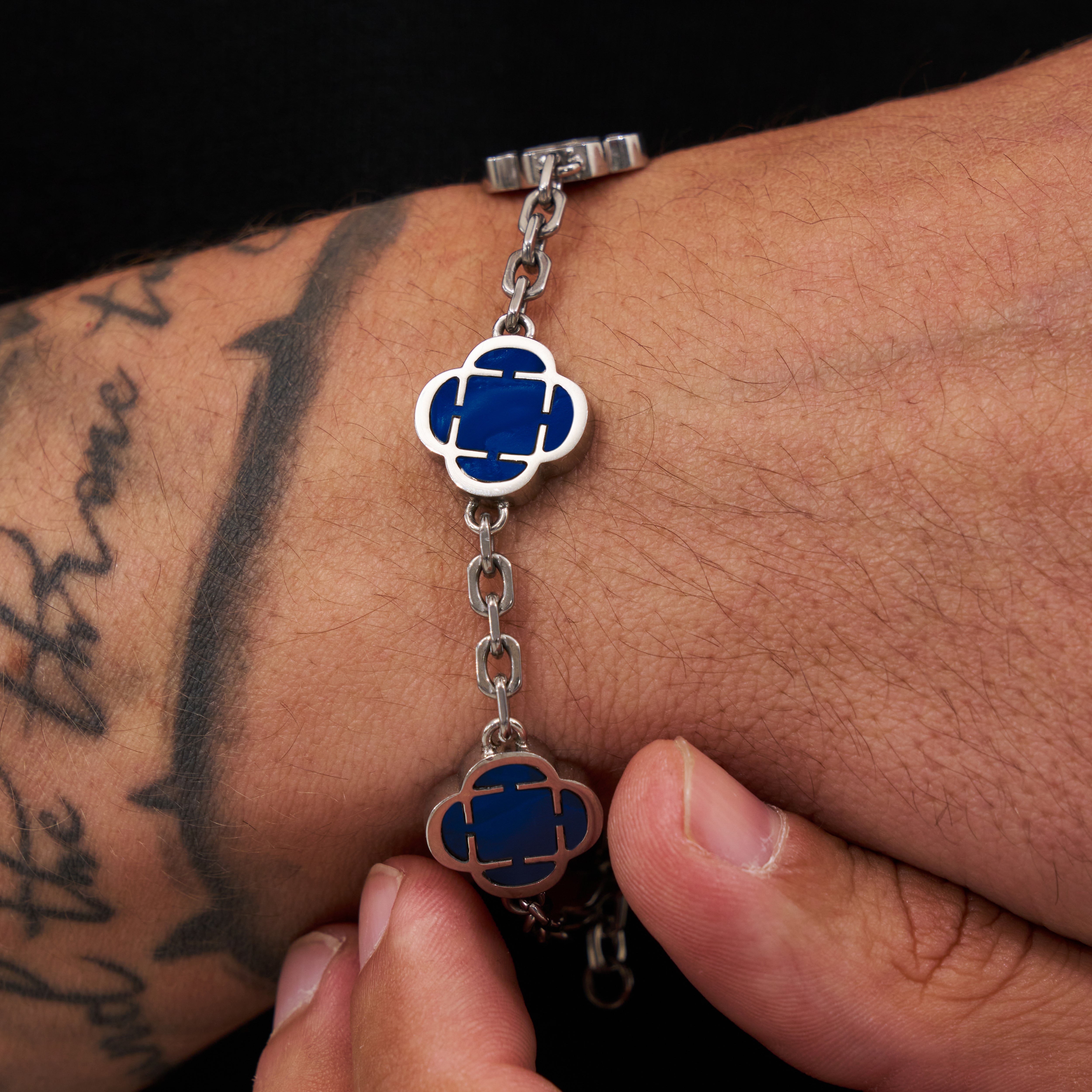 Blue Clover Stone Bracelet (Silver)