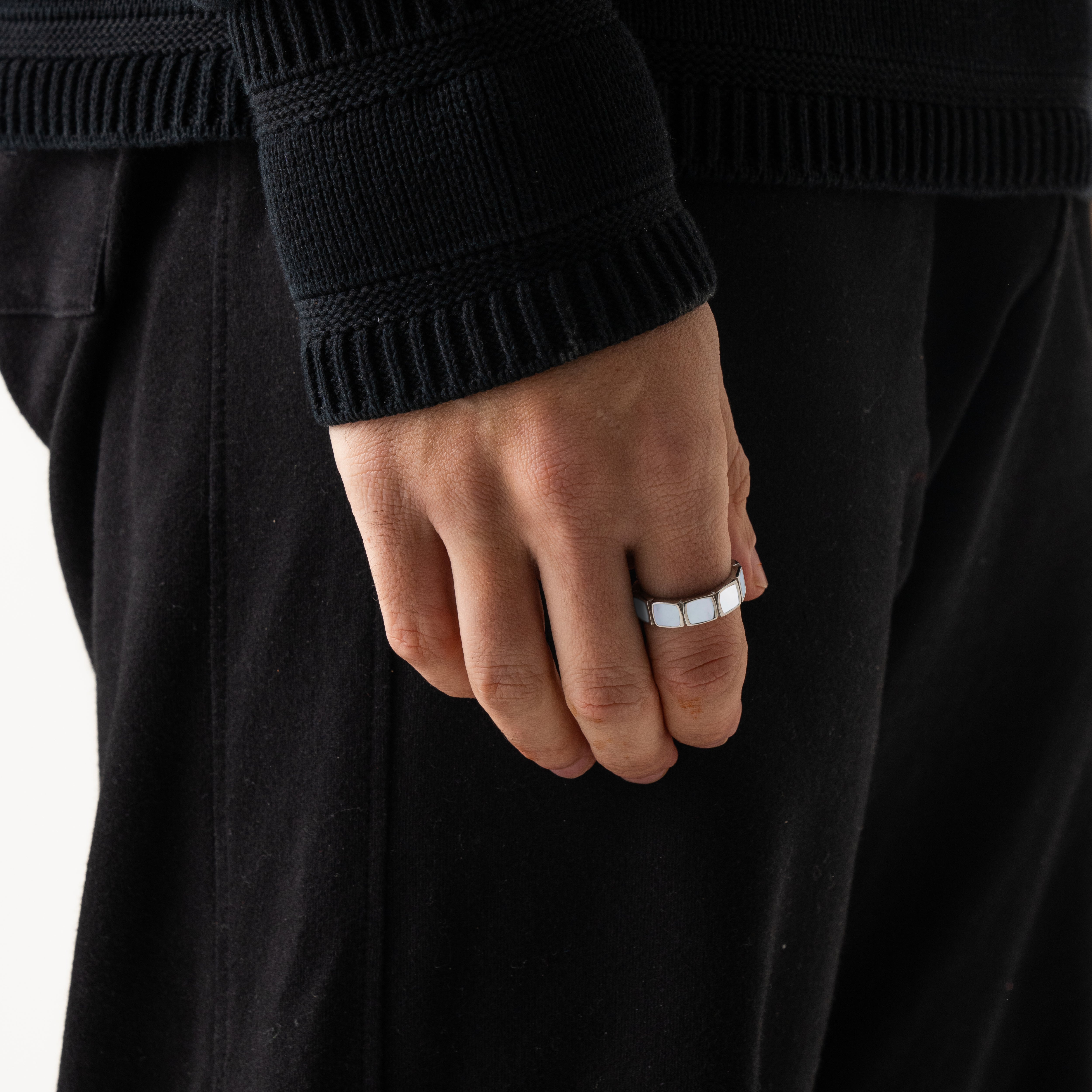 Men's White Stone Band Ring (Silver)