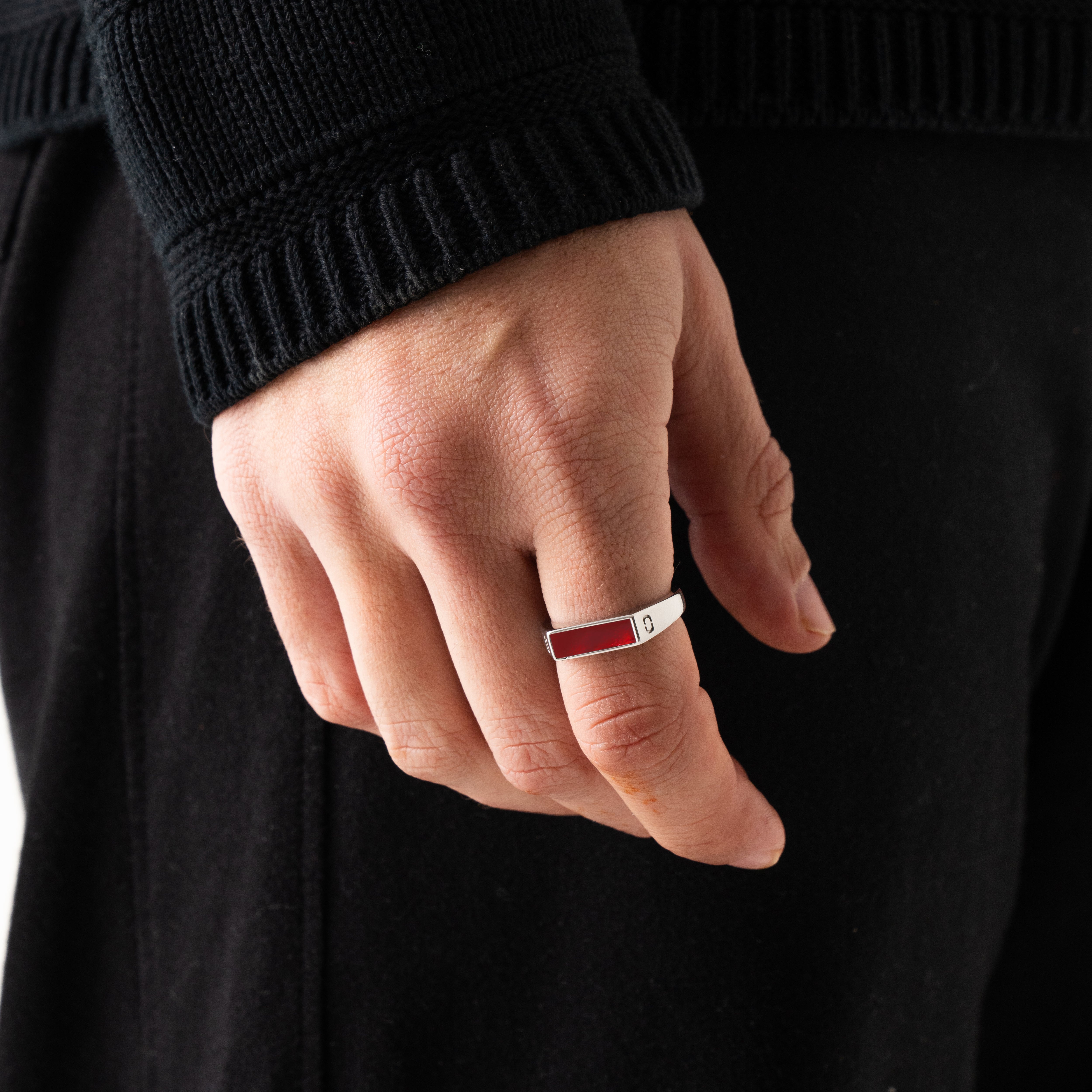 Red Rectangle Stone Signet Ring (Silver)