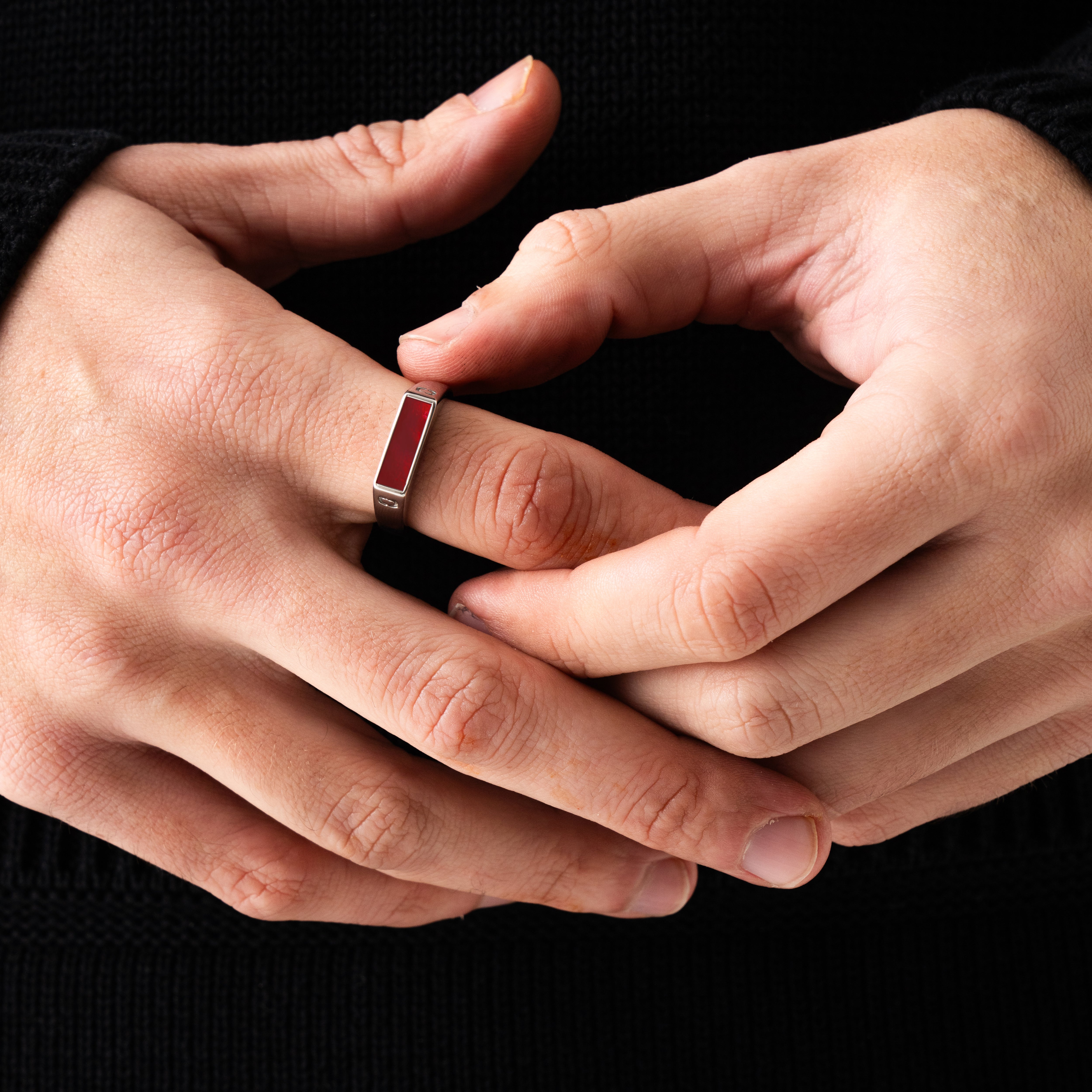 送税込【CRAFTD London】Red Rectangle Stone Signet Ring(2色) CRAFTD London】Red Rectangle Stone シグネット リング 2色